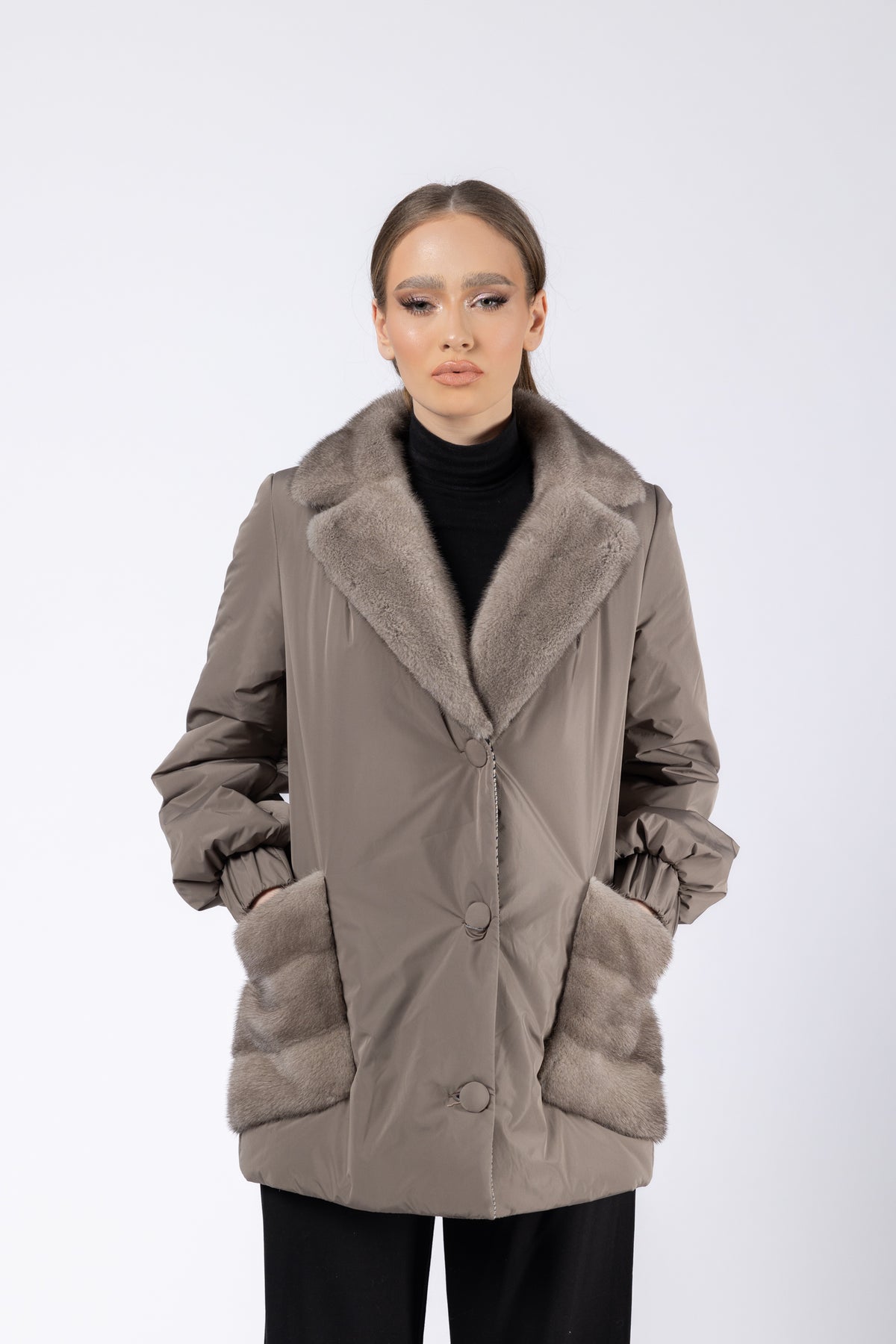 veste avec col en fourrure de vison