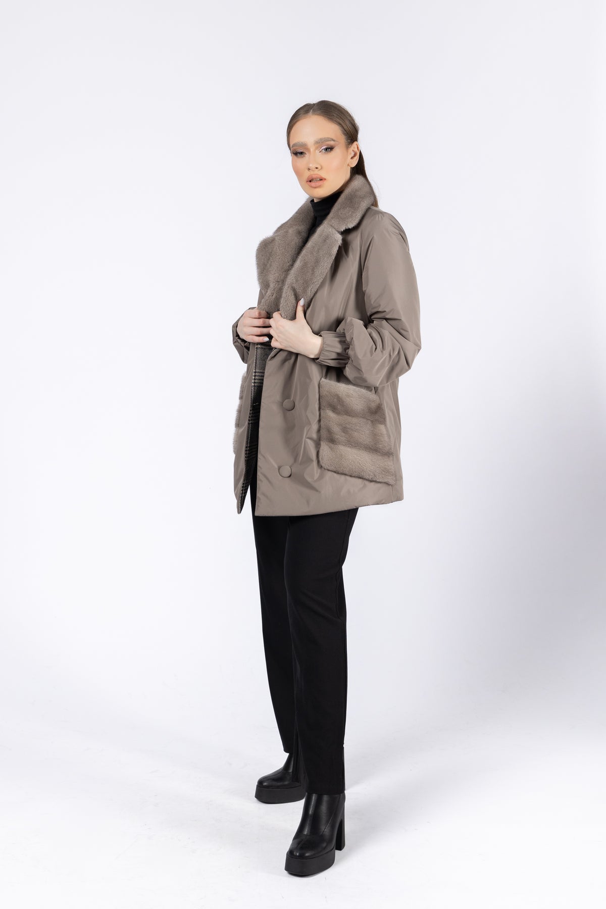 veste avec col en fourrure de vison