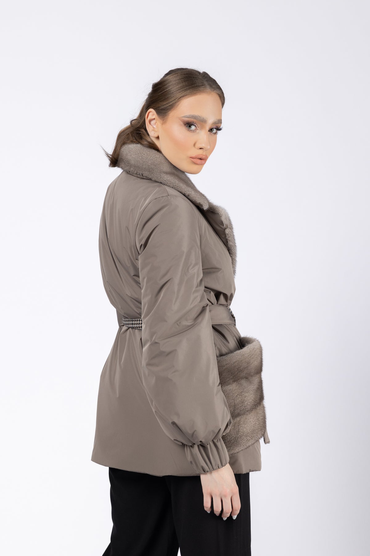 veste avec col en fourrure de vison