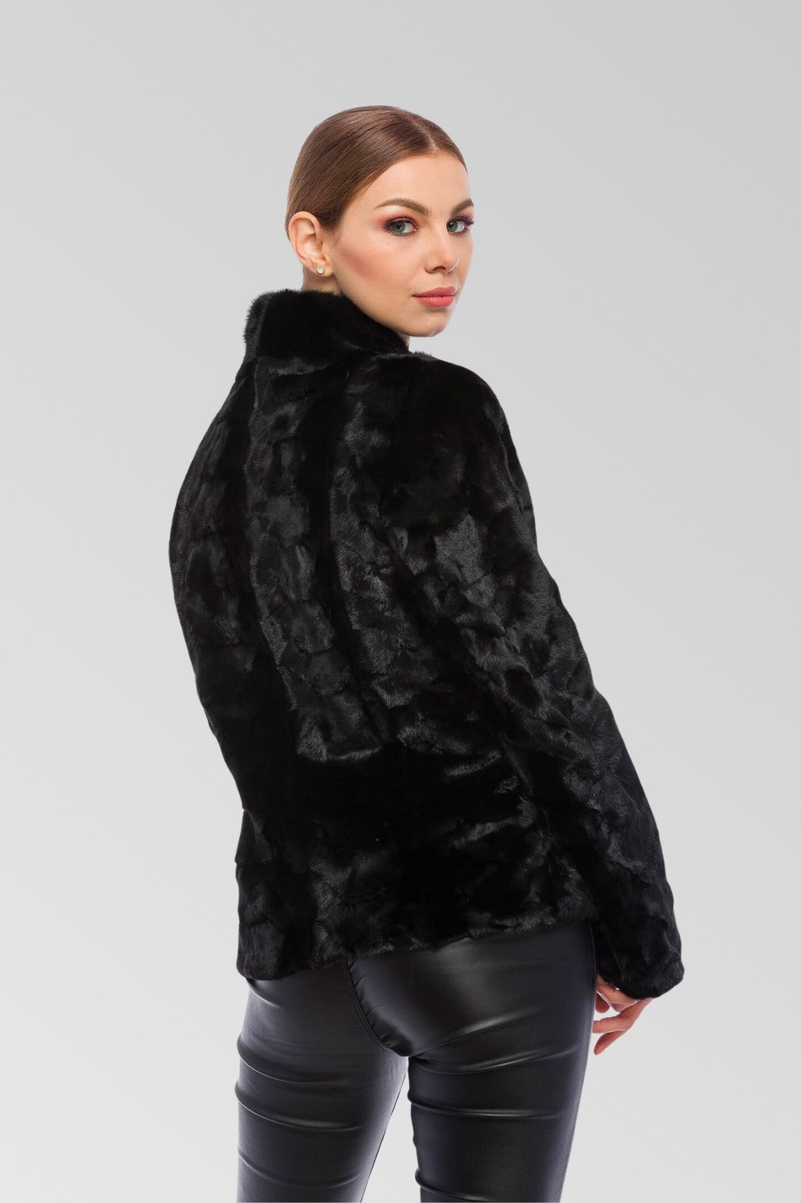 Haină din Blană Naturală de Nurcă, Femei, Obsidian 170