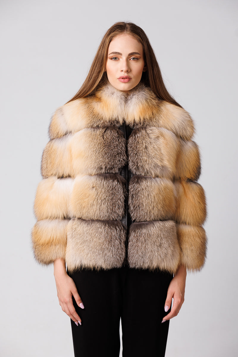 Natürlicher kanadischer Fuchspelzmantel für Damen, Brown Frost 244