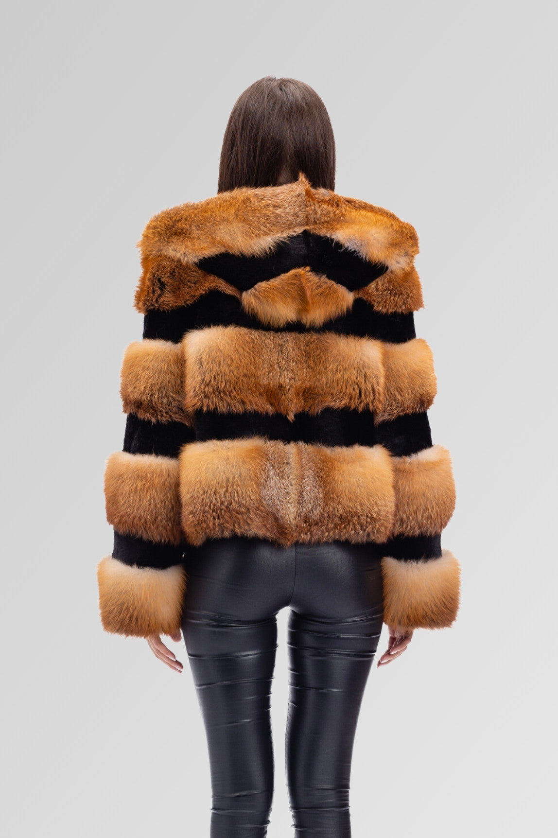 Manteau en fourrure naturelle de renard canadien, avec capuche, Brown Frost 243