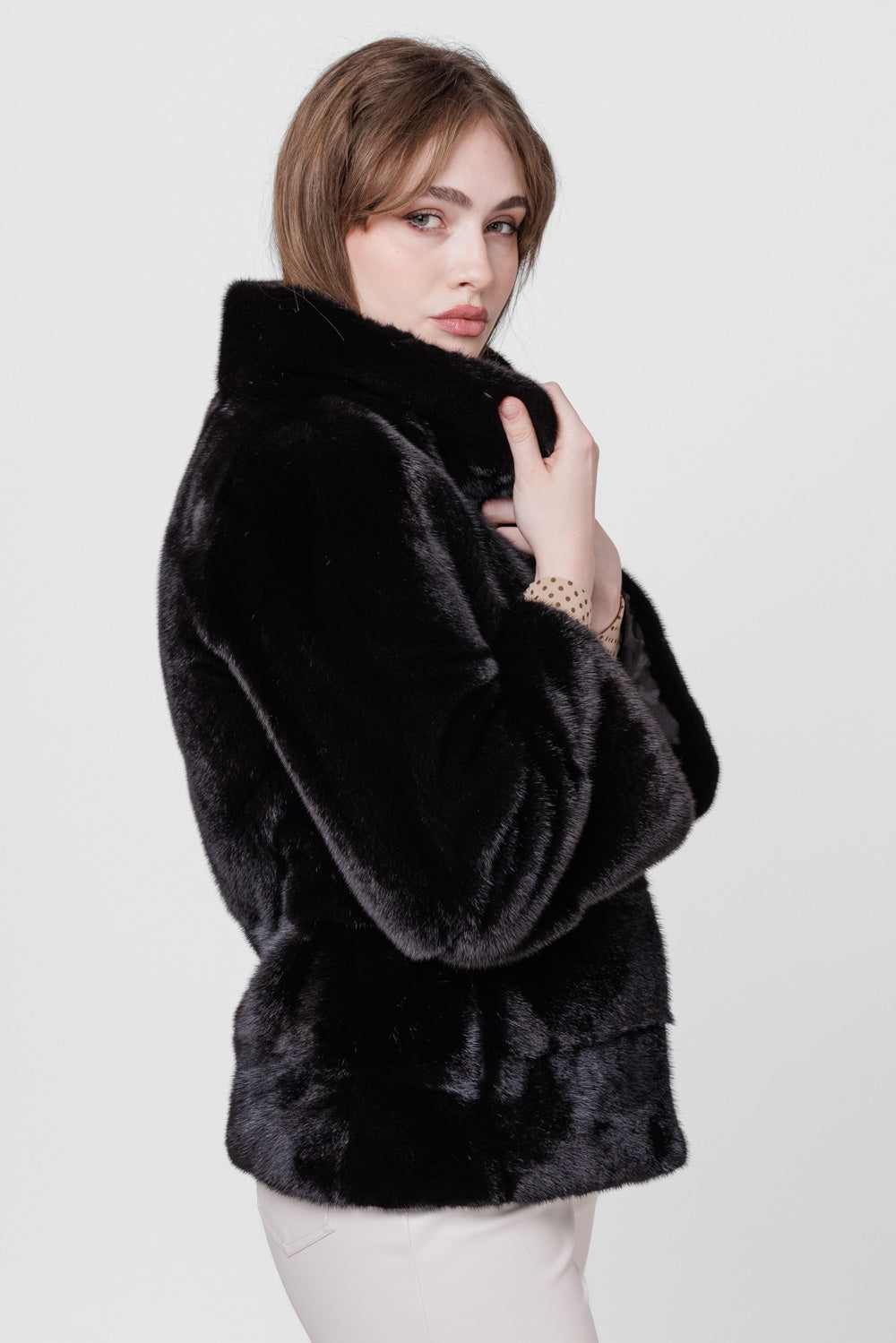 Cappotto in vera pelliccia di visone, manica a campana, donna, Diamond 226