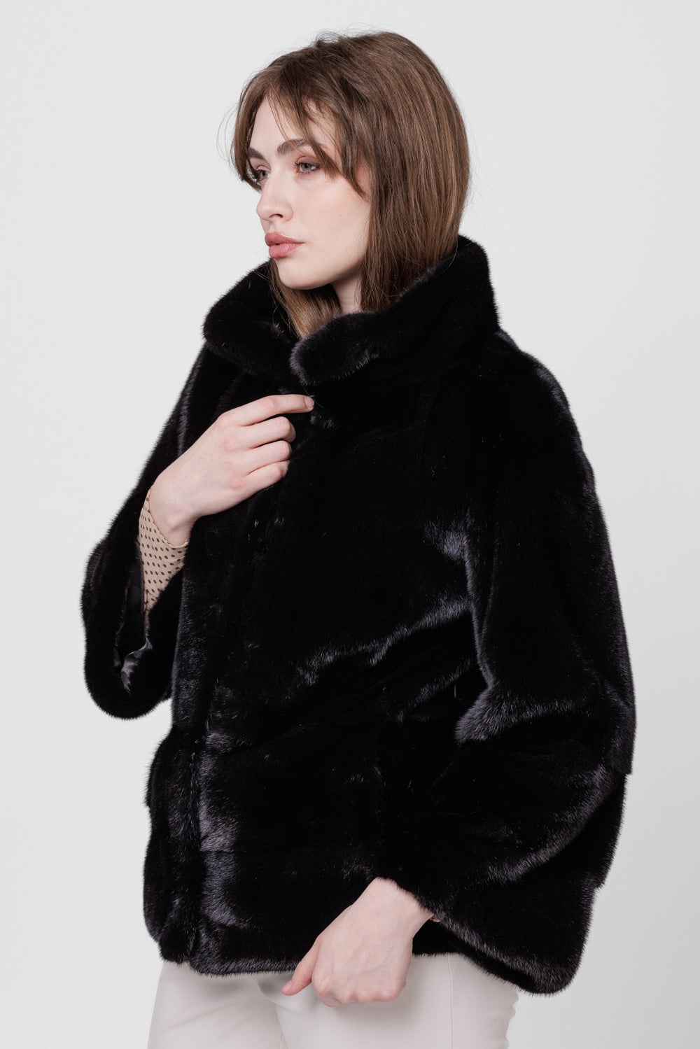 Cappotto in vera pelliccia di visone, manica a campana, donna, Diamond 226