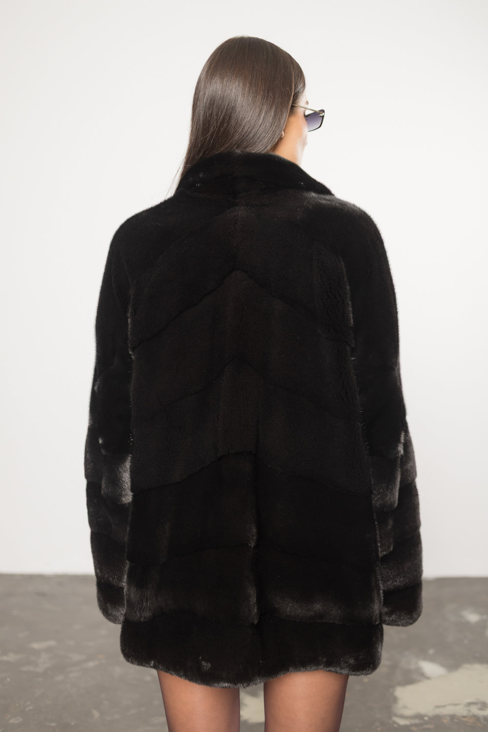 Natural Mink Fur Coat, Lapel Collar, Women, Diamond Black 415
