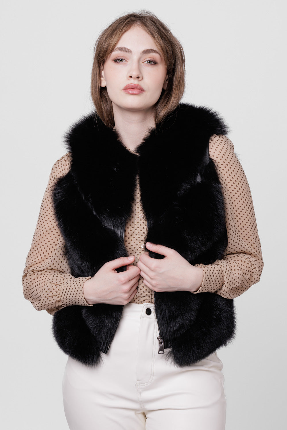 Cappotto in vera pelliccia di volpe, modello a V, trasformabile, donna, zibellino 276