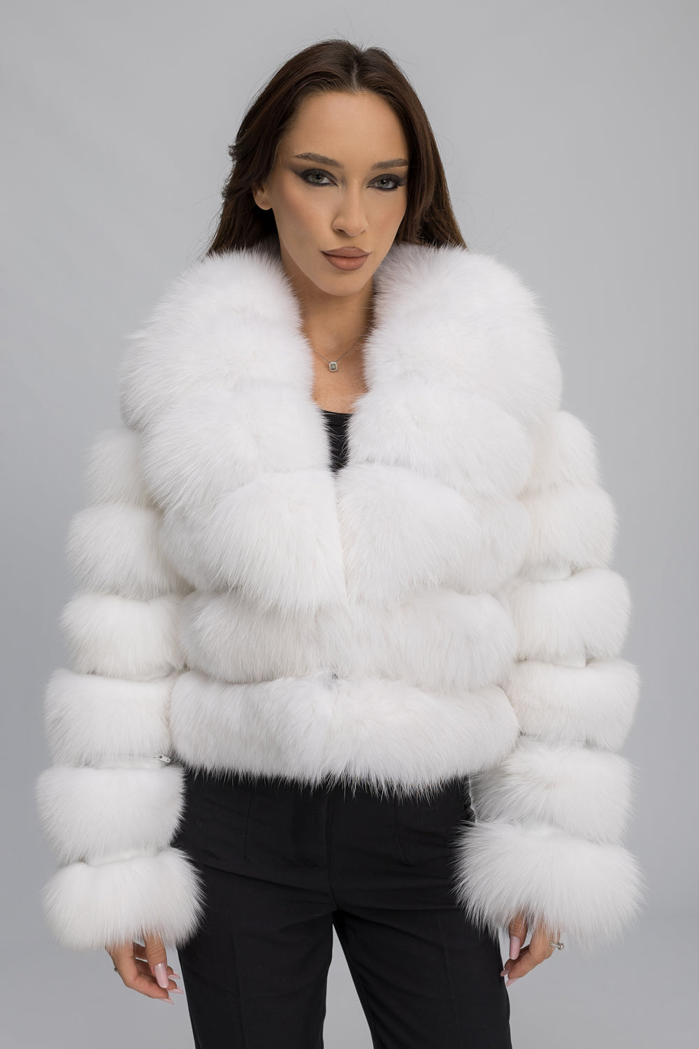 Pelliccia Naturale di Volpe Polare, con Colletto a Rever, Donna, Arctic White 467