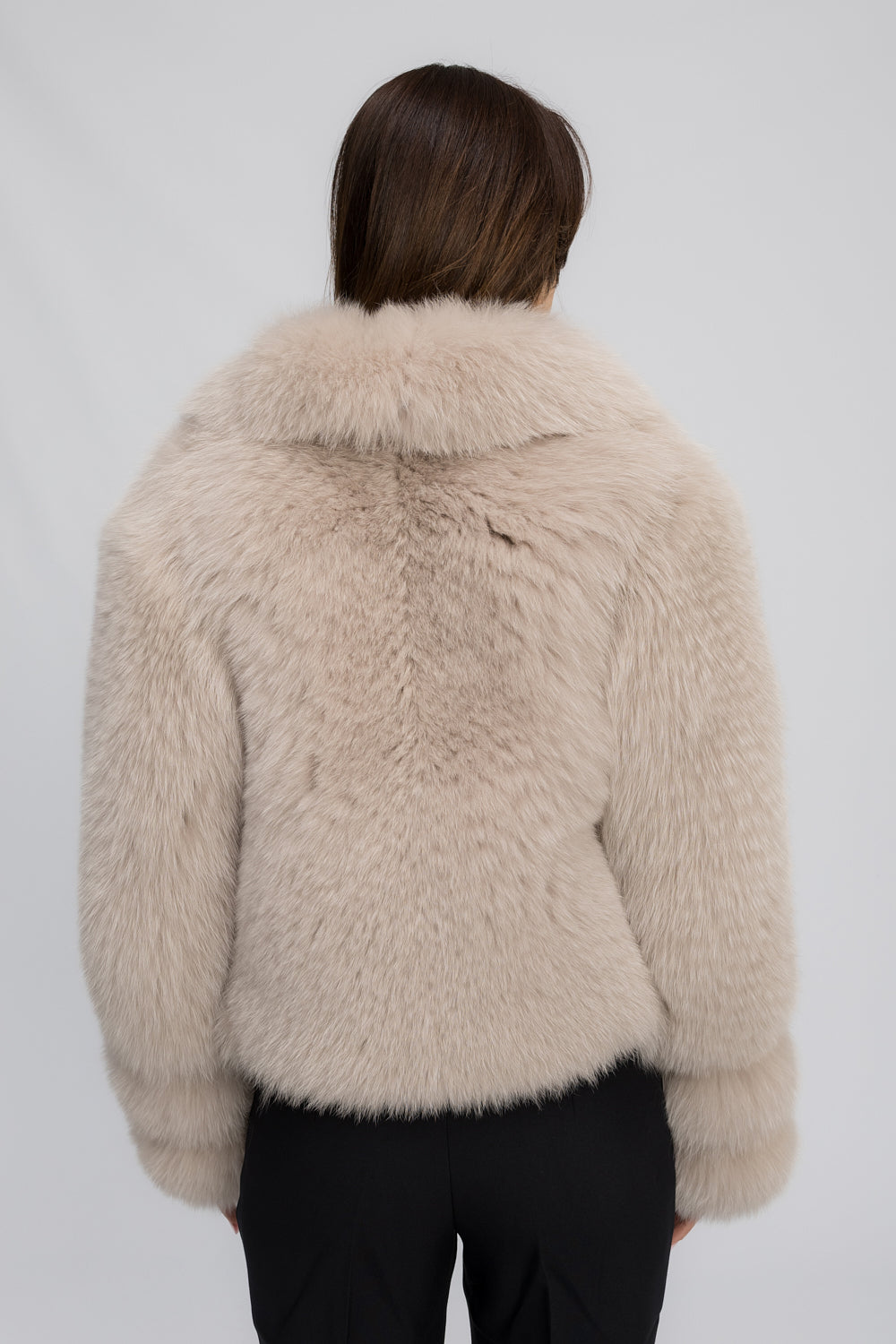 Manteau en fourrure naturelle de renard polaire, col à revers, femme, Ivory Cloud 471