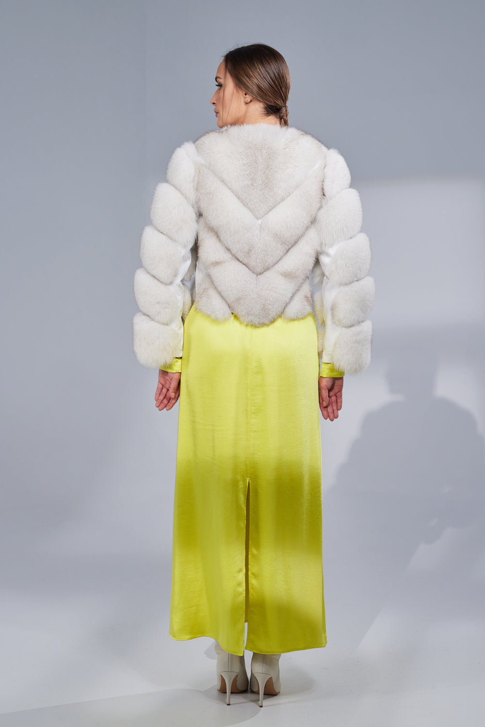 Manteau en fourrure naturelle de renard, modèle en V, transformable, femmes, blanc naturel 274