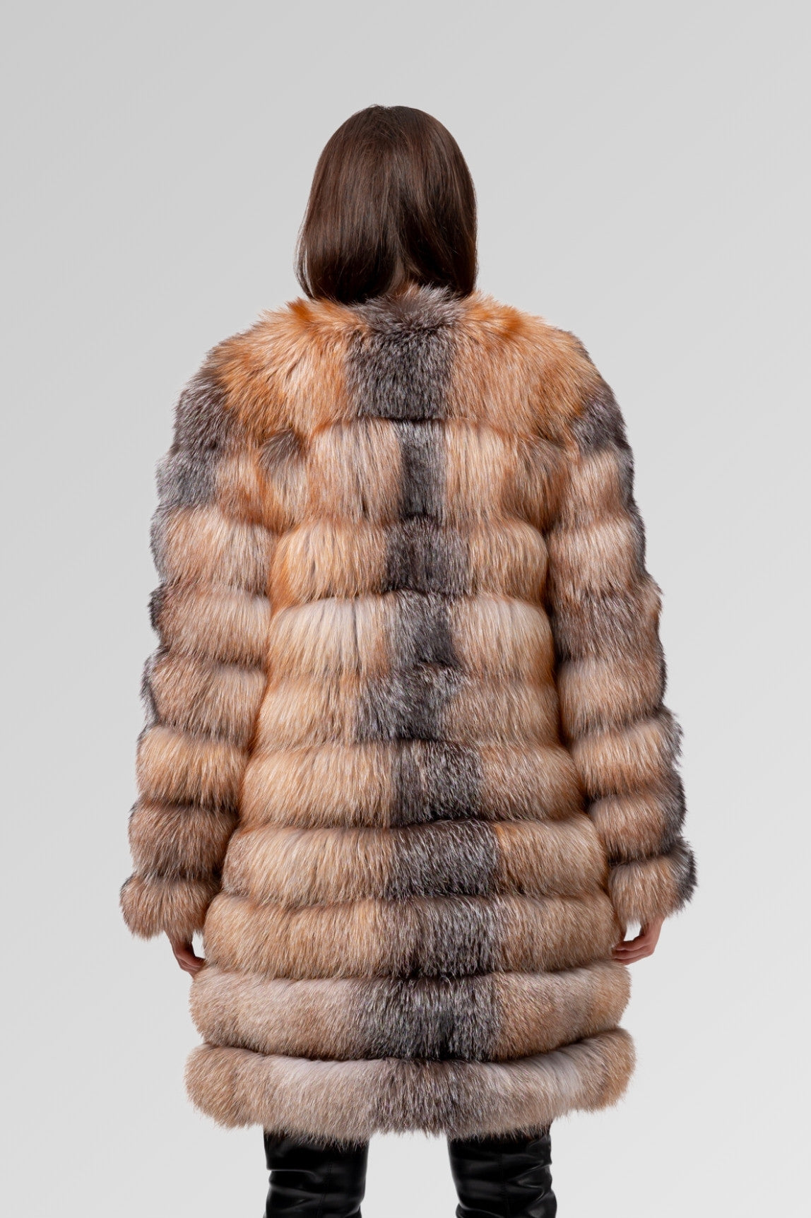 Cappotto in pelliccia naturale di volpe argentata, trasformabile 6 in 1, donna, Brown Frost 241