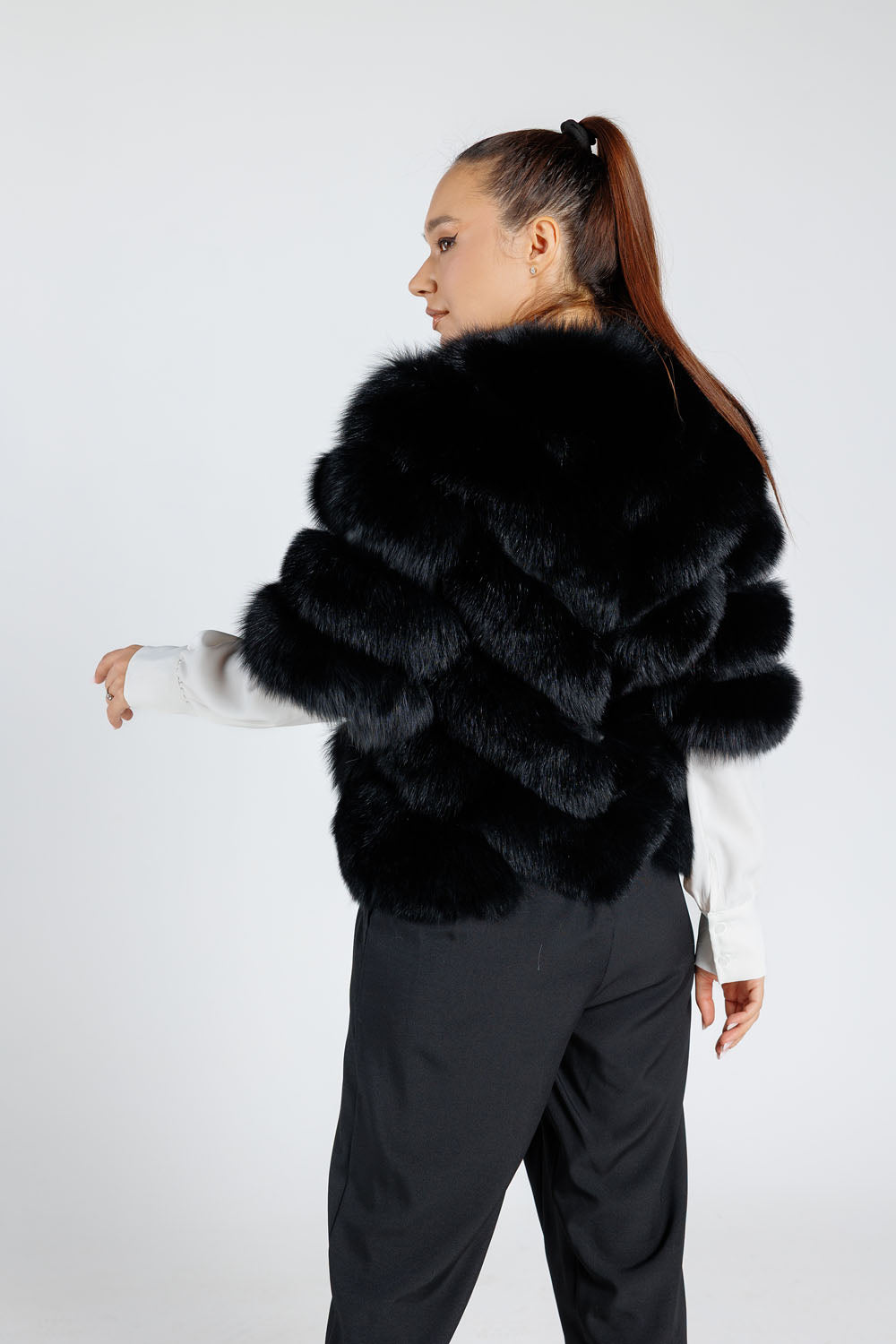 Cappotto in vera pelliccia di volpe, modello a V, donna, Diamond 374