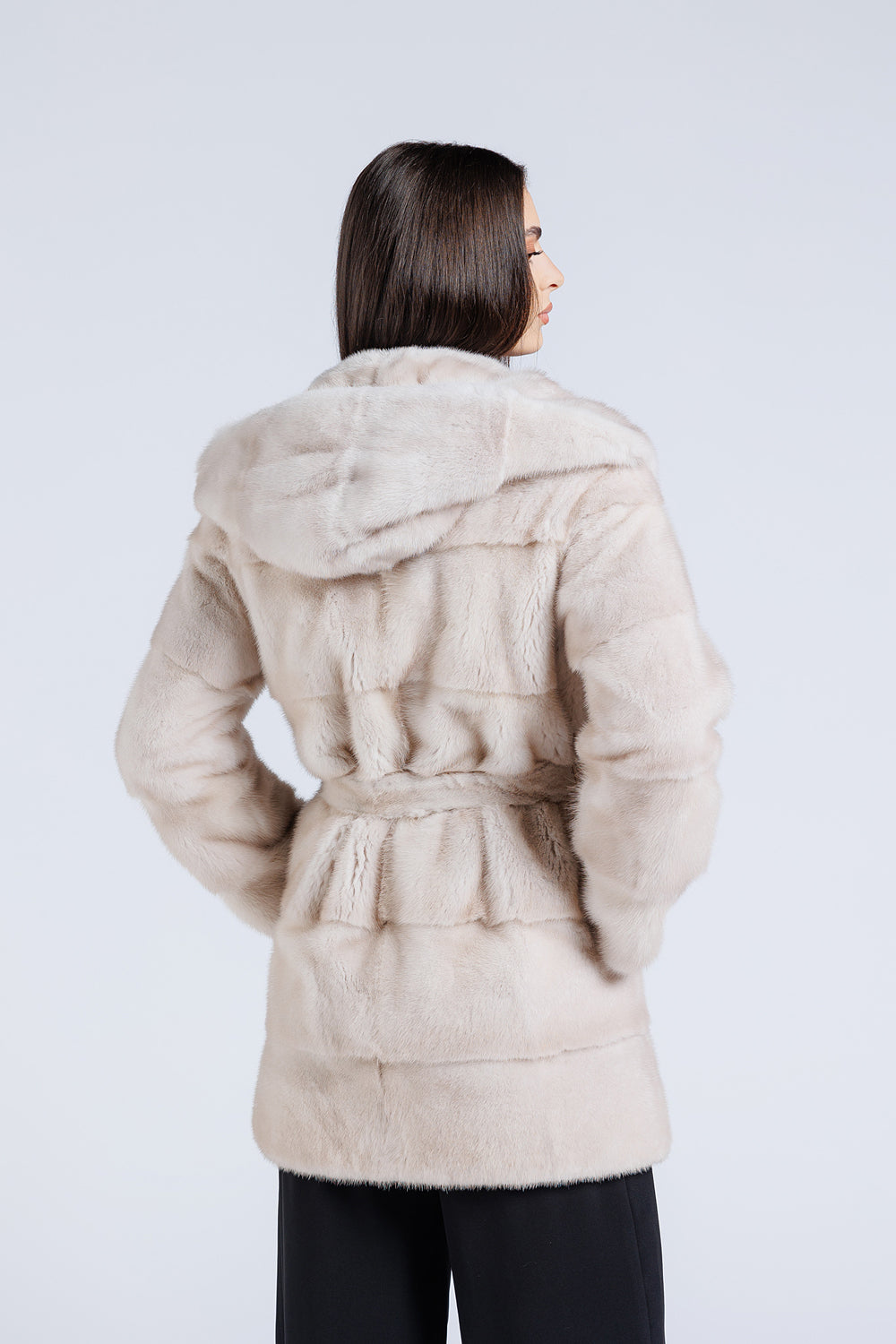 Natürlicher Nerzmantel mit Cobra-Kapuze, Pelz-Kordelzug für Damen, Perle 197