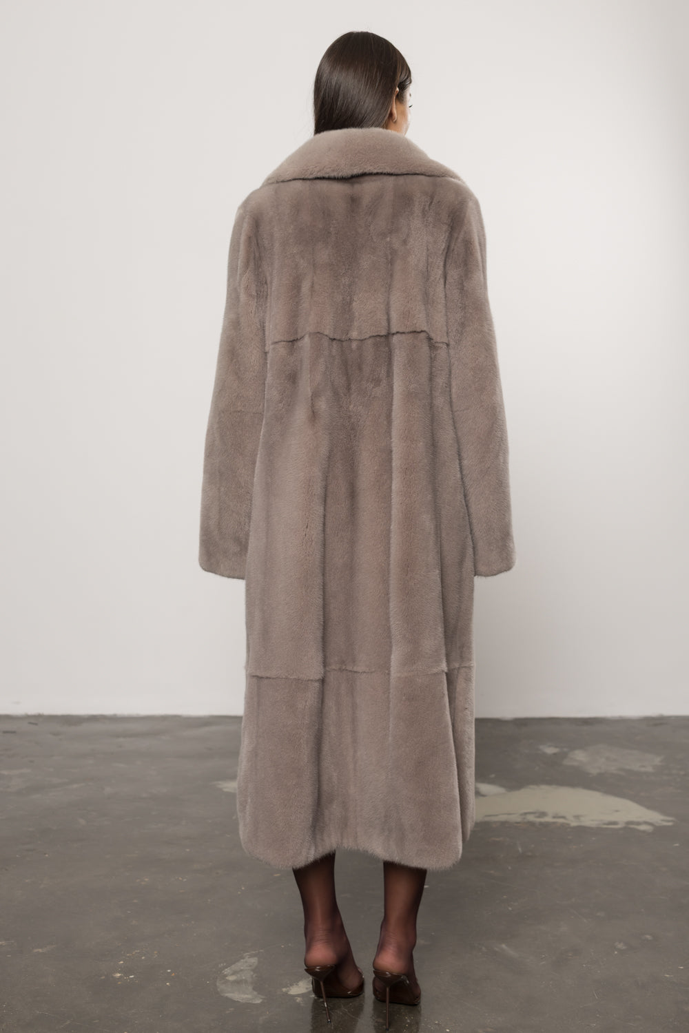 Palton din Blană Naturală de Vizon, cu Guler Rever, Femei, Pearl Grey 429