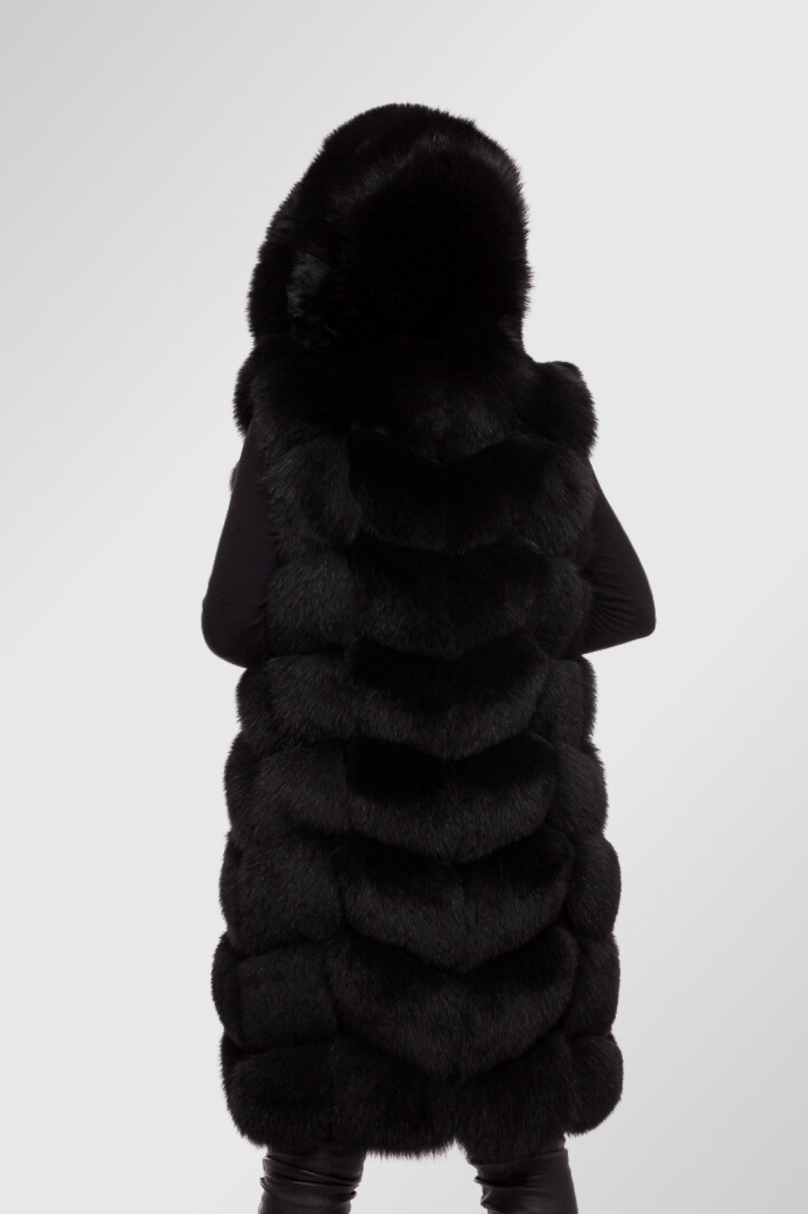 Gilet en fourrure de renard naturelle, avec capuche, femmes, Obsidian 320