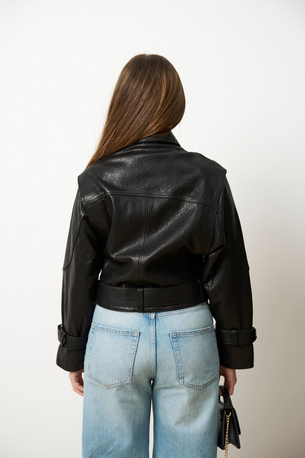 Geacă din Piele Naturală pentru Femei, Oversized, Negru, Mareus