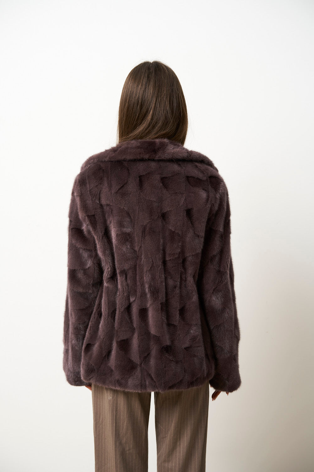 Natural Mink Fur Coat for Women, Cambrata, Powder Purple, Mareus
