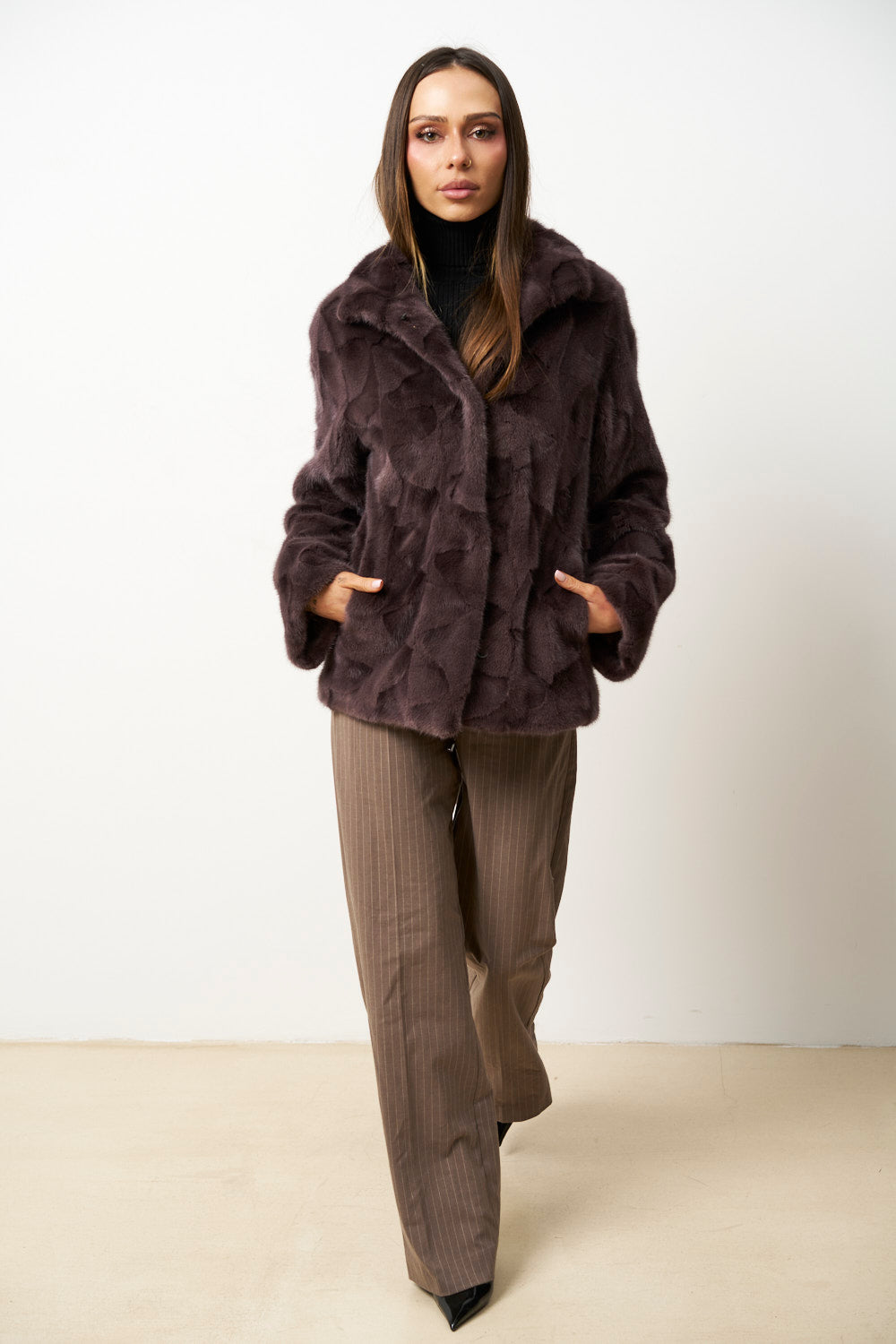 Natural Mink Fur Coat for Women, Cambrata, Powder Purple, Mareus