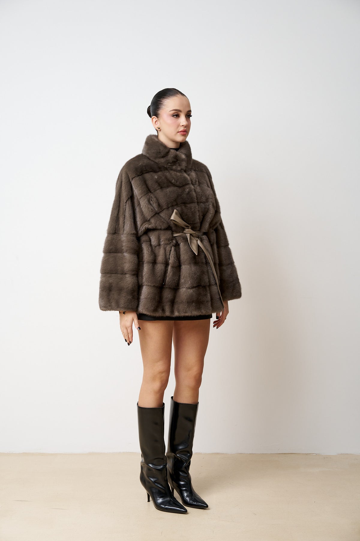 Cappotto di pelliccia di visone naturale, oversize, taglia grande, marrone, Mareus
