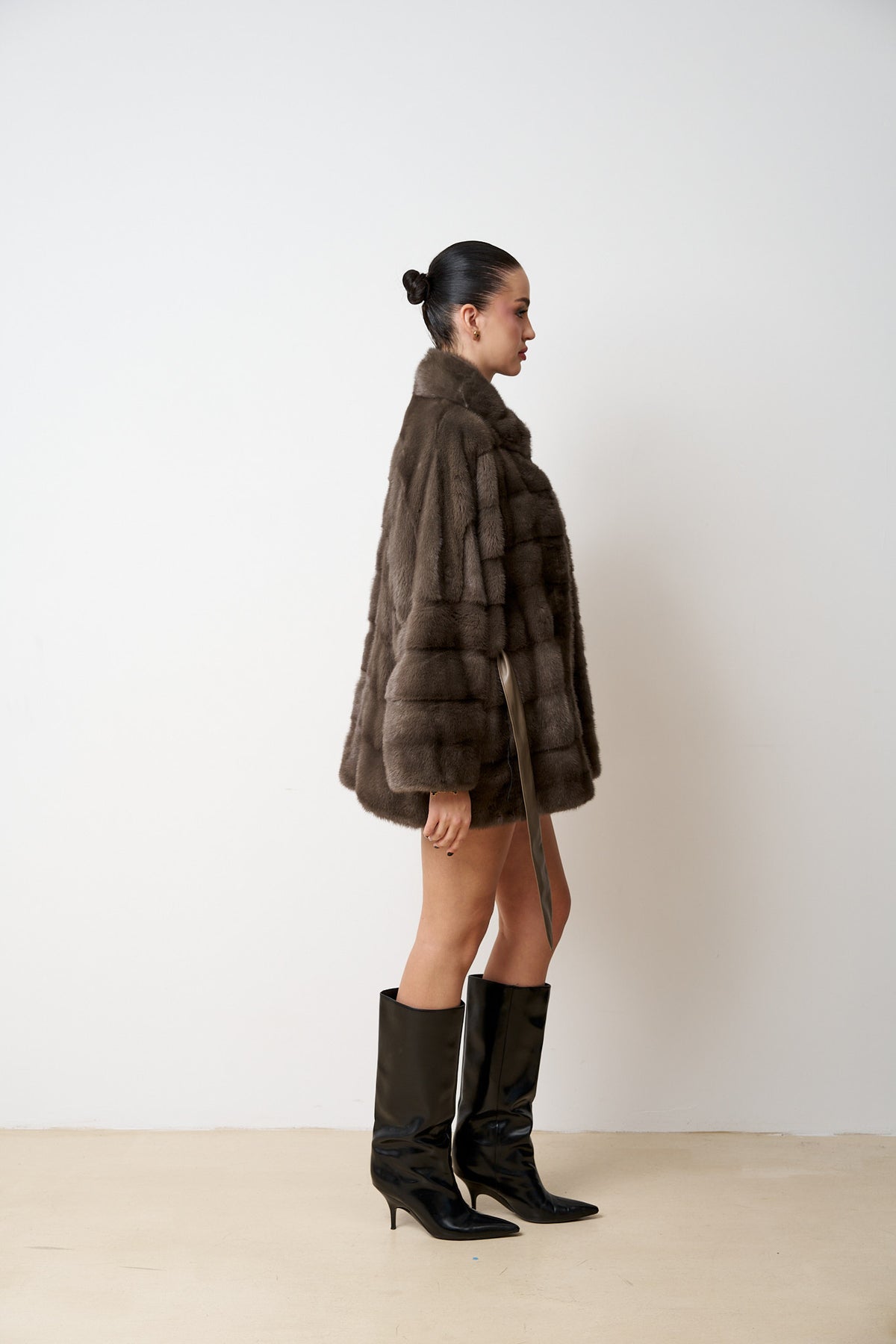 Cappotto di pelliccia di visone naturale, oversize, taglia grande, marrone, Mareus