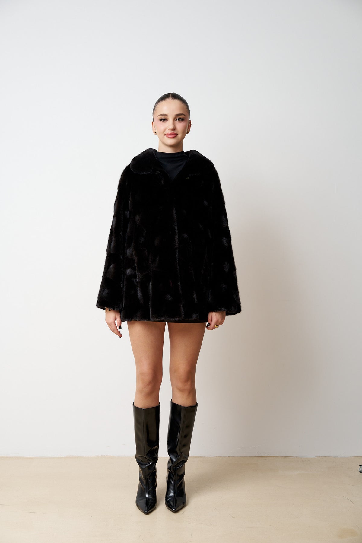 Manteau en fourrure naturelle de vison, Femme, Noir de jais 601