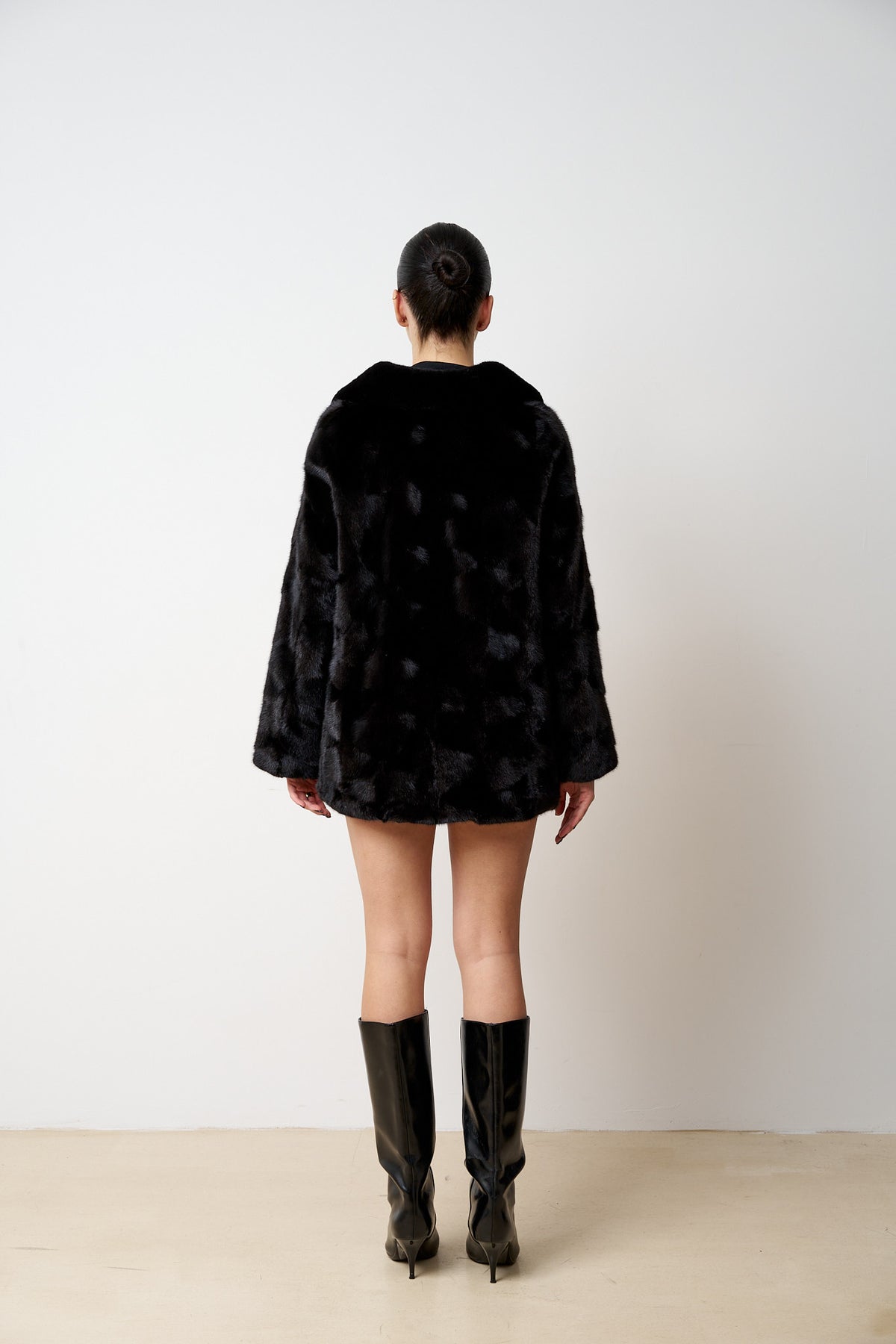 Manteau en fourrure naturelle de vison, Femme, Noir de jais 601