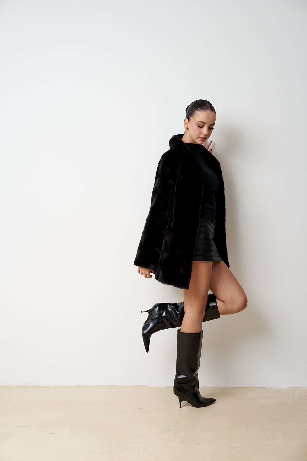 Manteau en fourrure naturelle de vison, Femme, Noir de jais 601