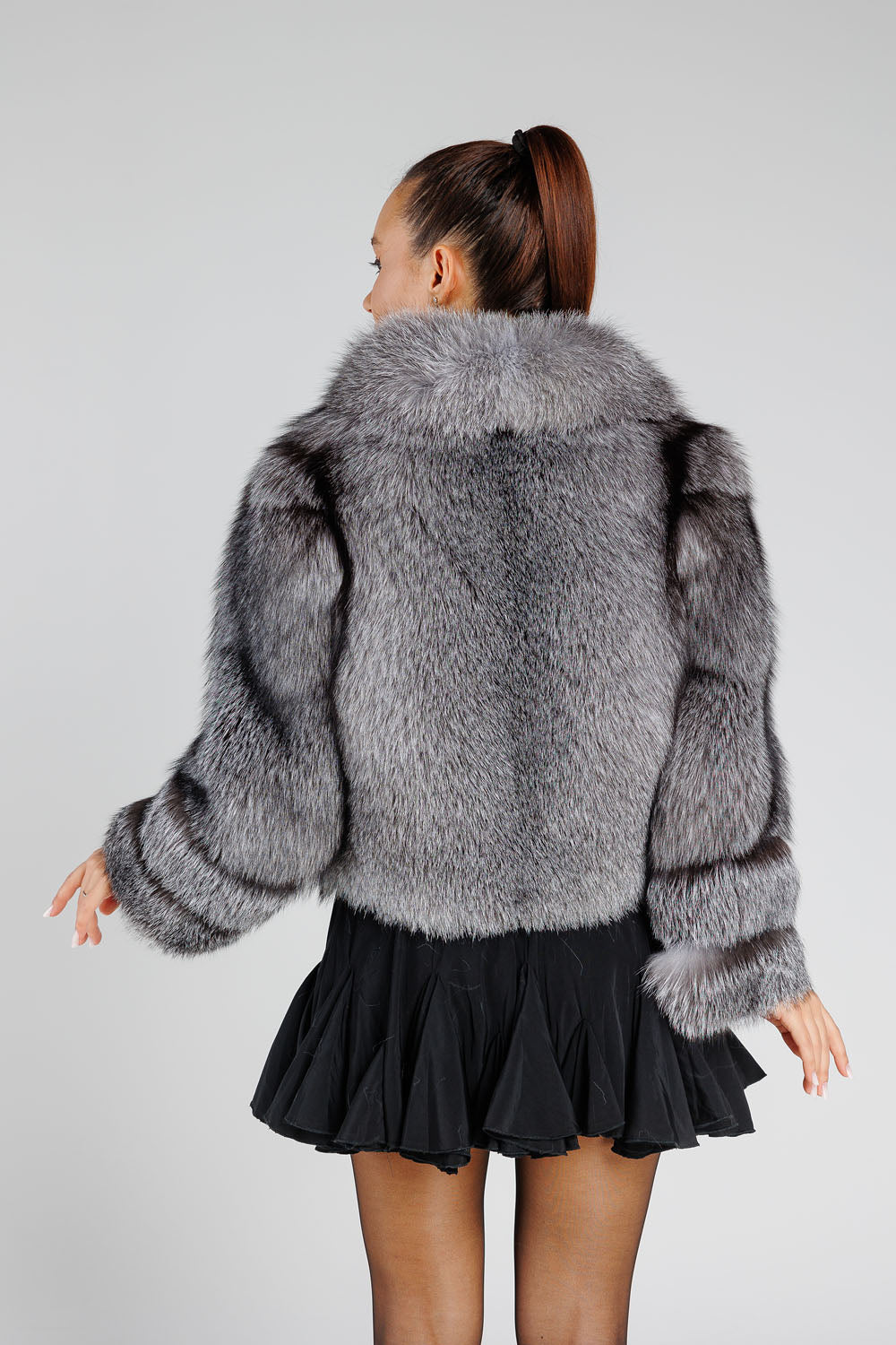 Cappotto in vera pelliccia di volpe argentata, con collo a revers, donna, Silver Frost 381