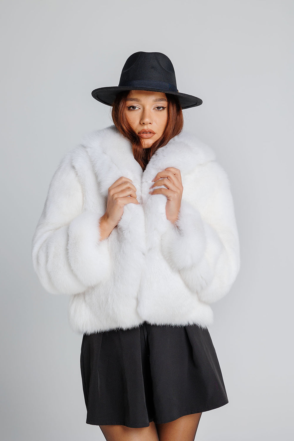 Manteau en fourrure naturelle de renard, à col revers, pour femme, Pure White 346
