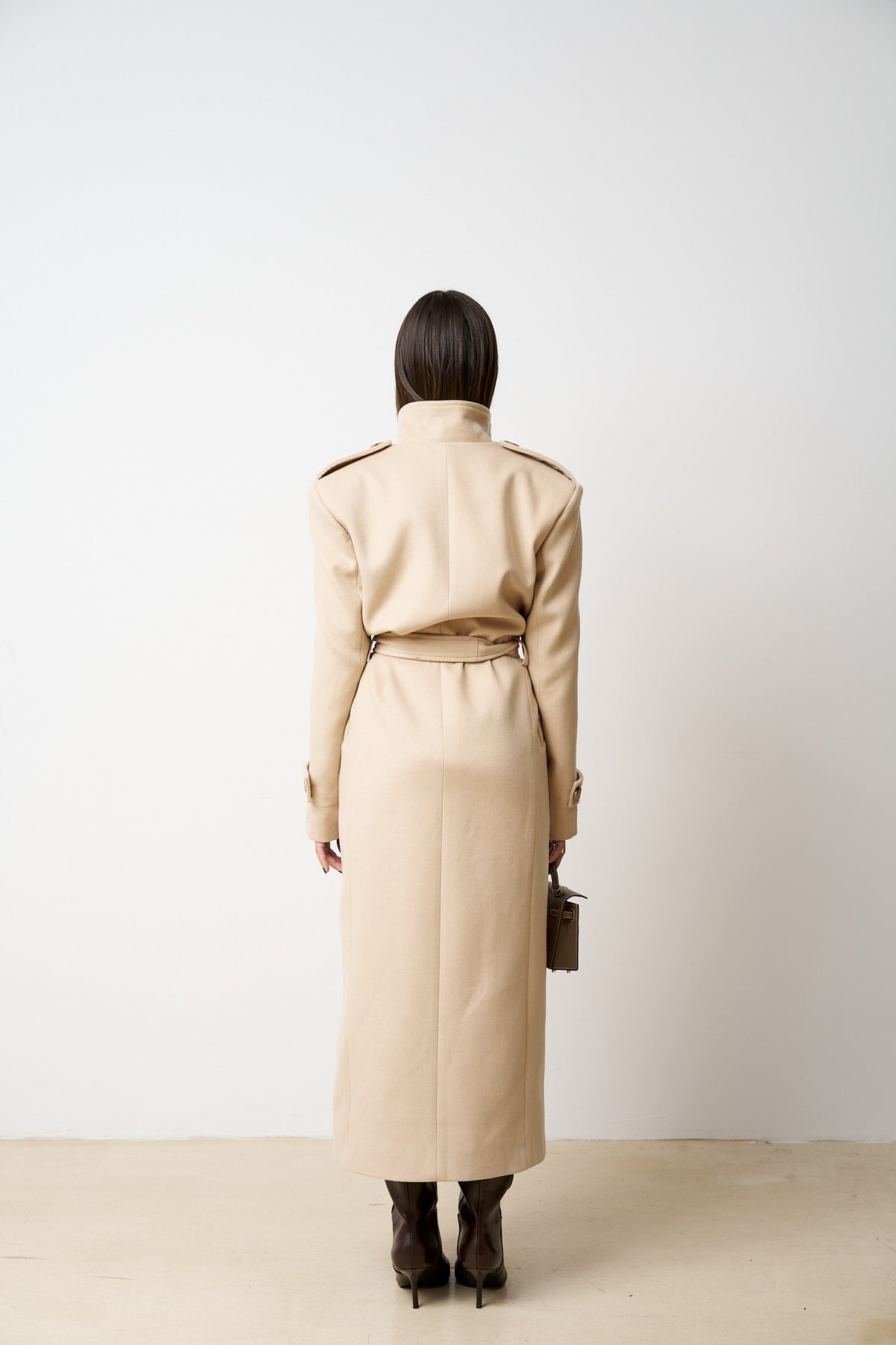 Cappotto Lungo In Lana Con Coulisse, Donna, Beige Sabbia 523