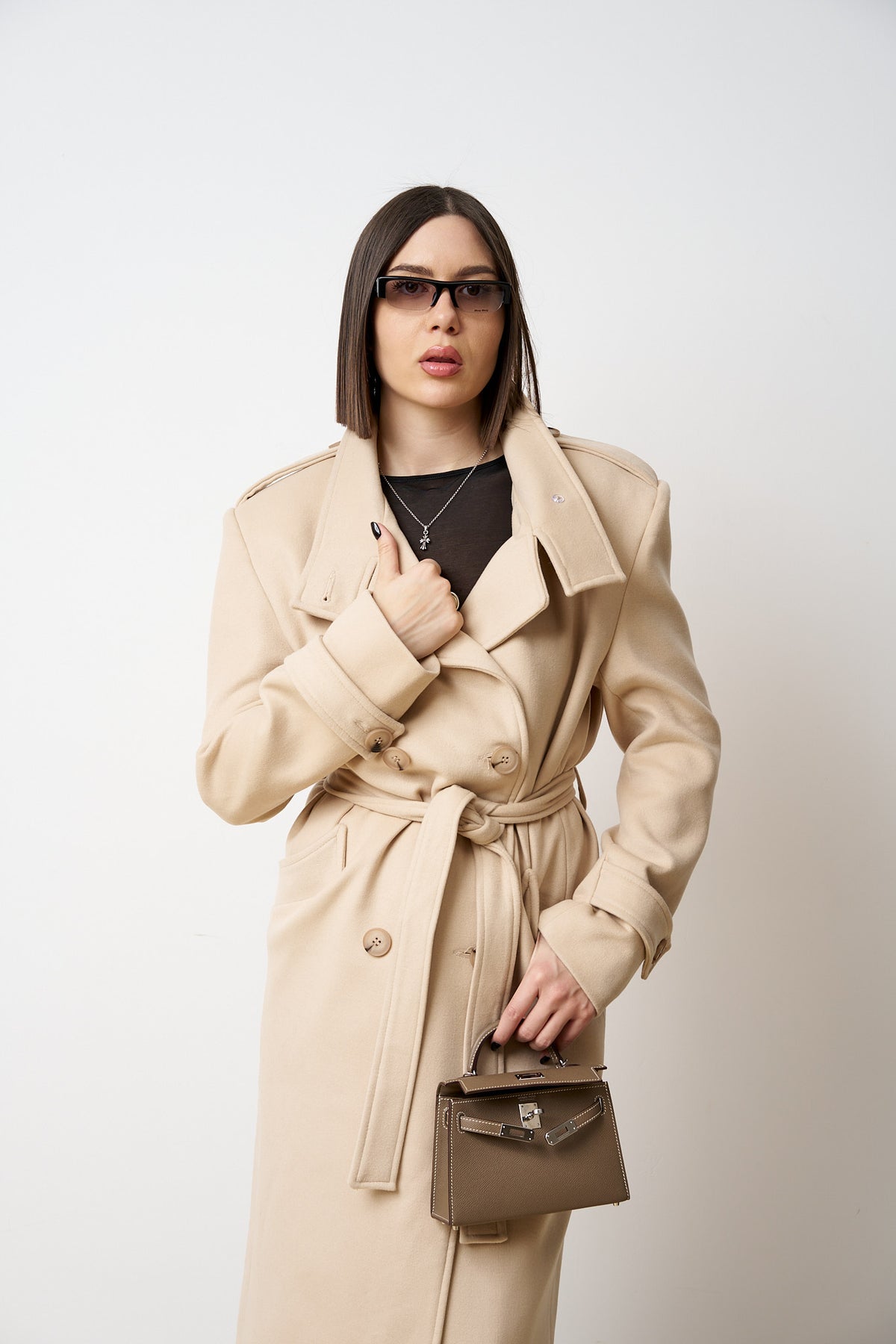 Cappotto Lungo In Lana Con Coulisse, Donna, Beige Sabbia 523