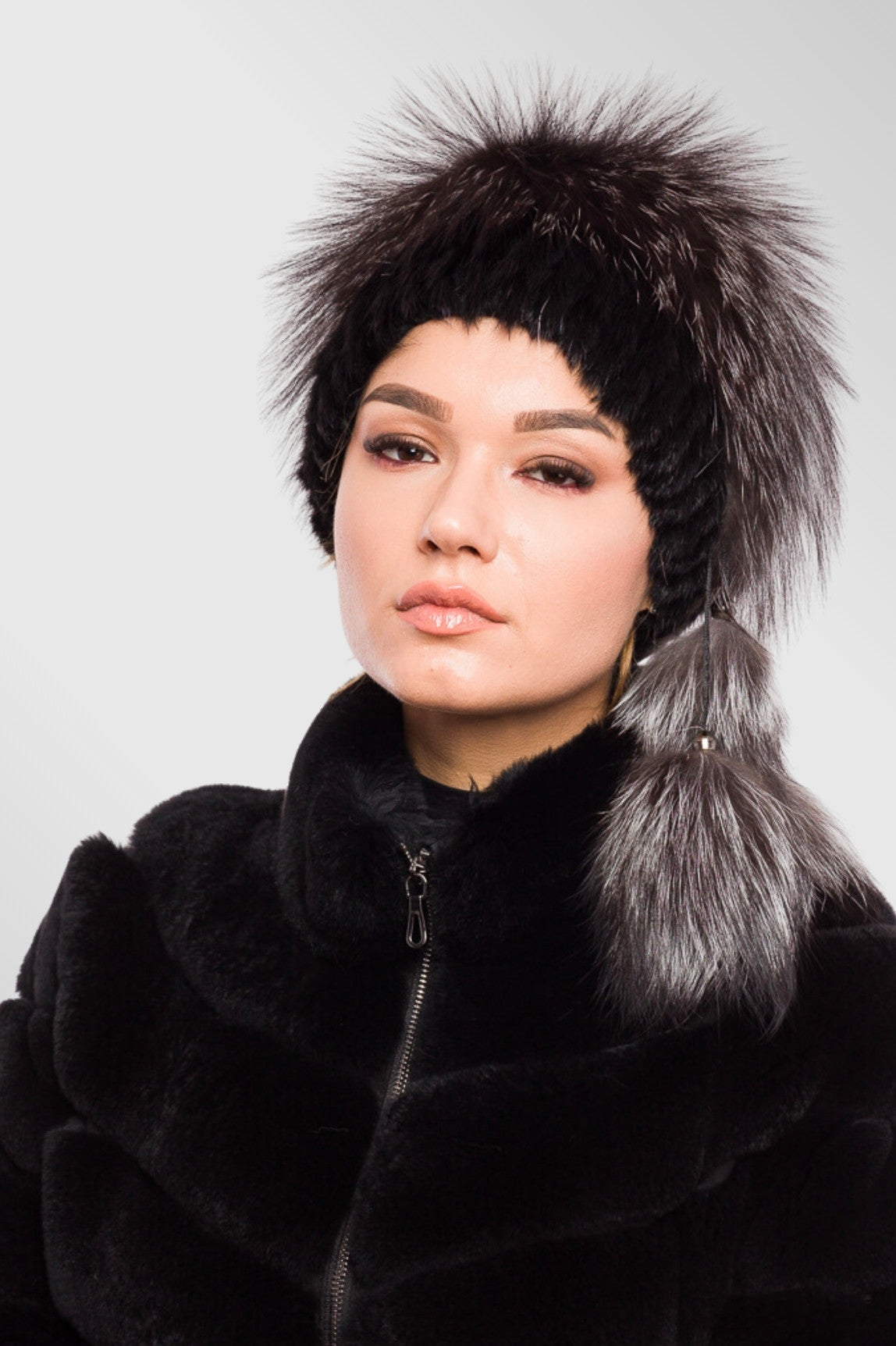 Gilet en fourrure naturelle de renard et vison, femme, Grey Frost 86