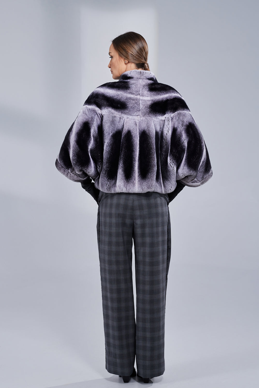 Capă din Blană Naturală de Rex Chinchilla, Femei, Dark Grey 52