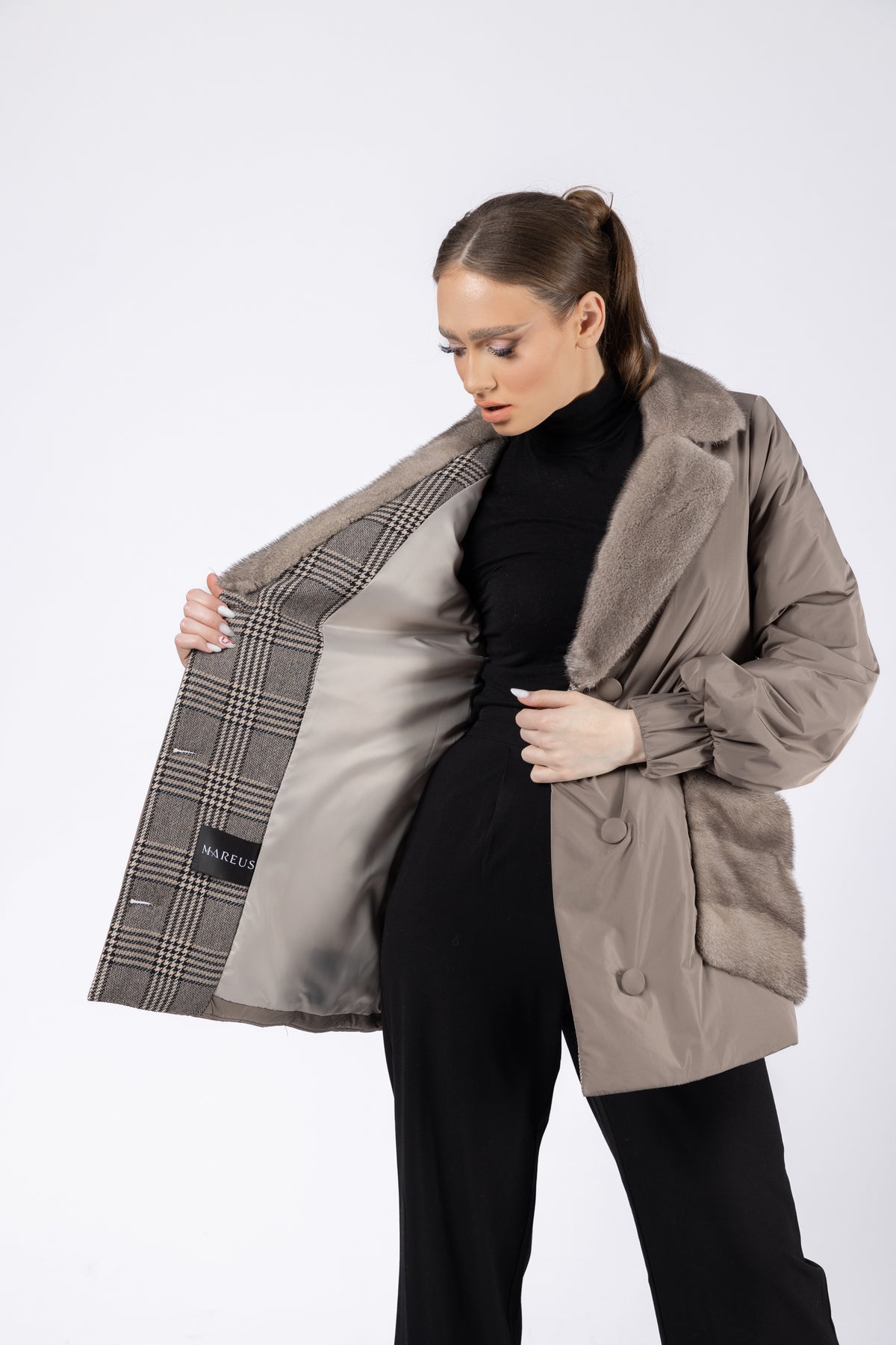 veste avec col en fourrure de vison