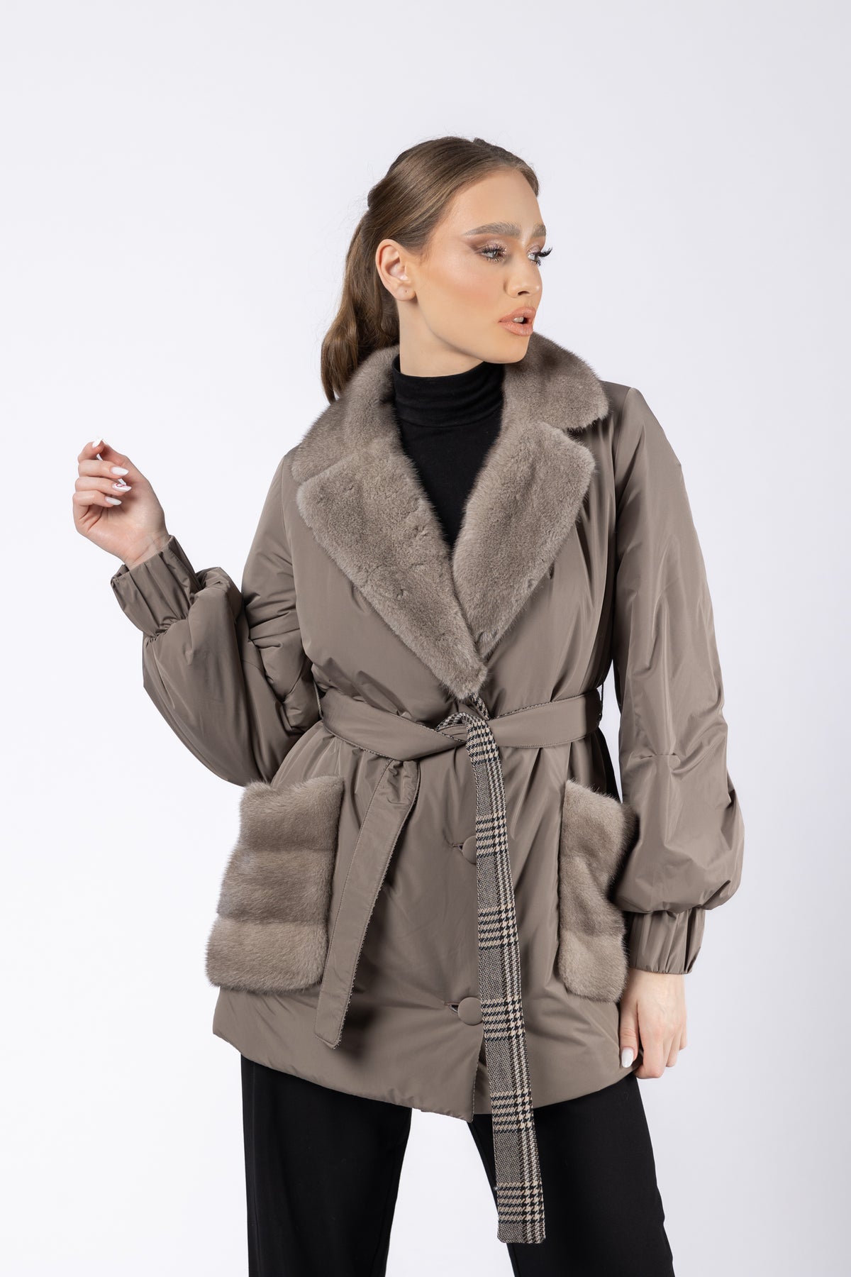 veste avec col en fourrure de vison