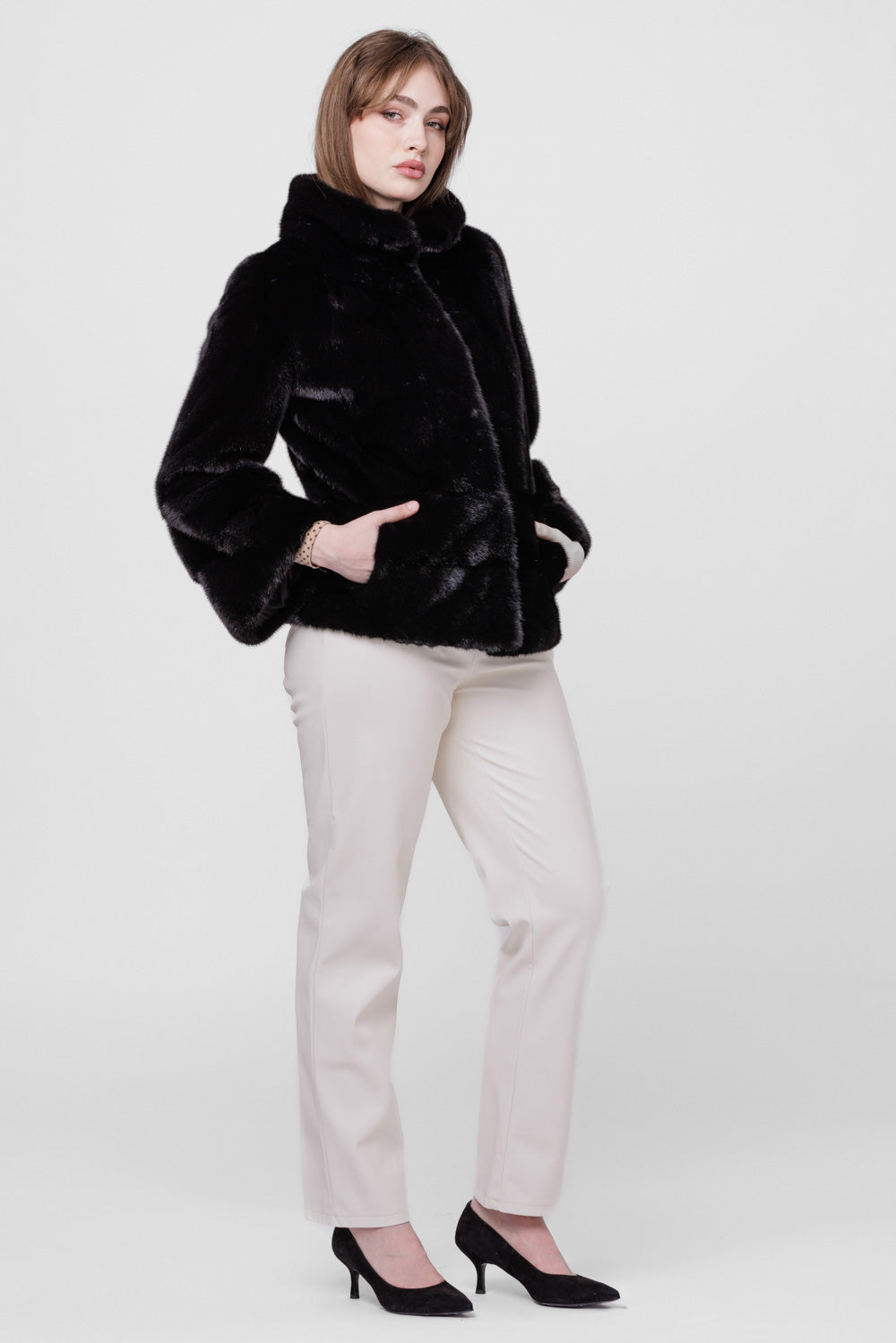 Cappotto in vera pelliccia di visone, manica a campana, donna, Diamond 226