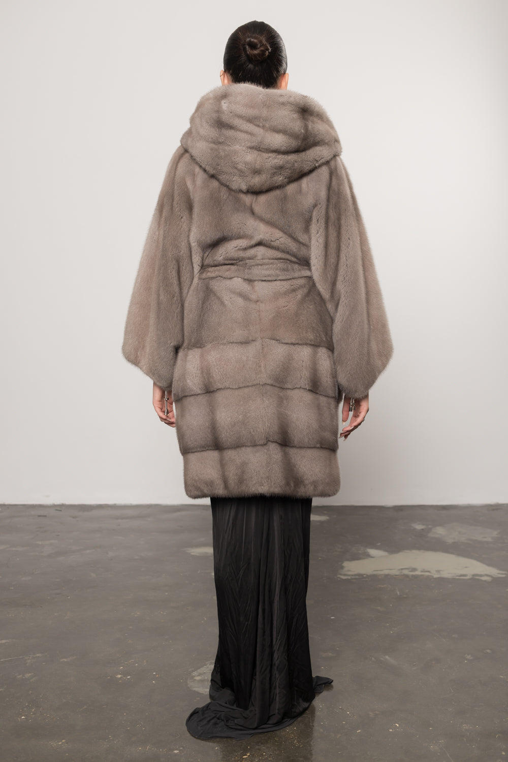 Manteau en fourrure de vison naturel, avec capuche et ceinture, oversize, Silver Blue 419