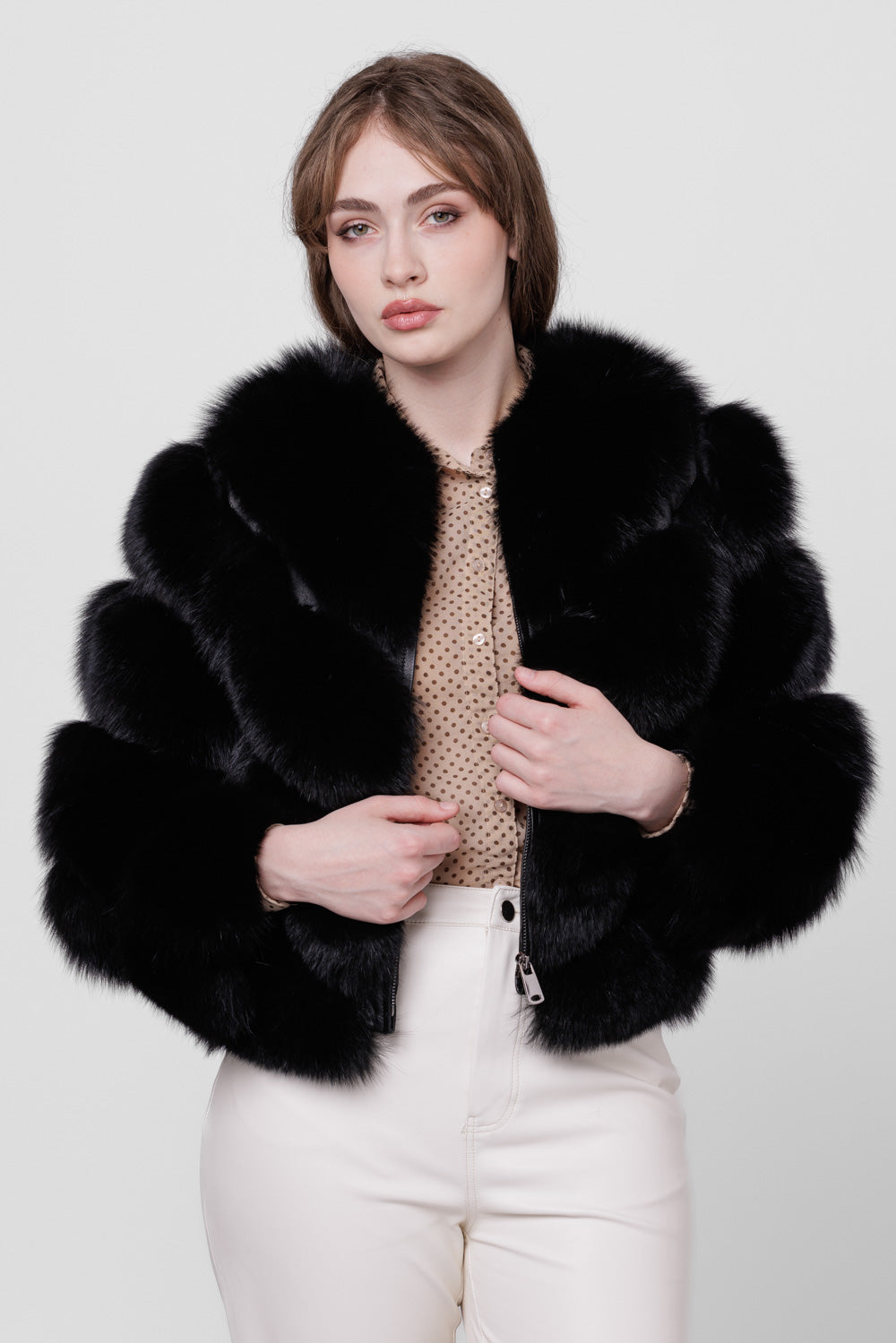 Cappotto in vera pelliccia di volpe, modello a V, trasformabile, donna, zibellino 276