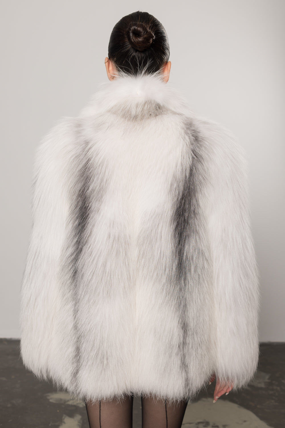 Haină din Blană Naturală de Vulpe Argintie, cu Guler Rever Șal, Femei, Arctic Silver 437