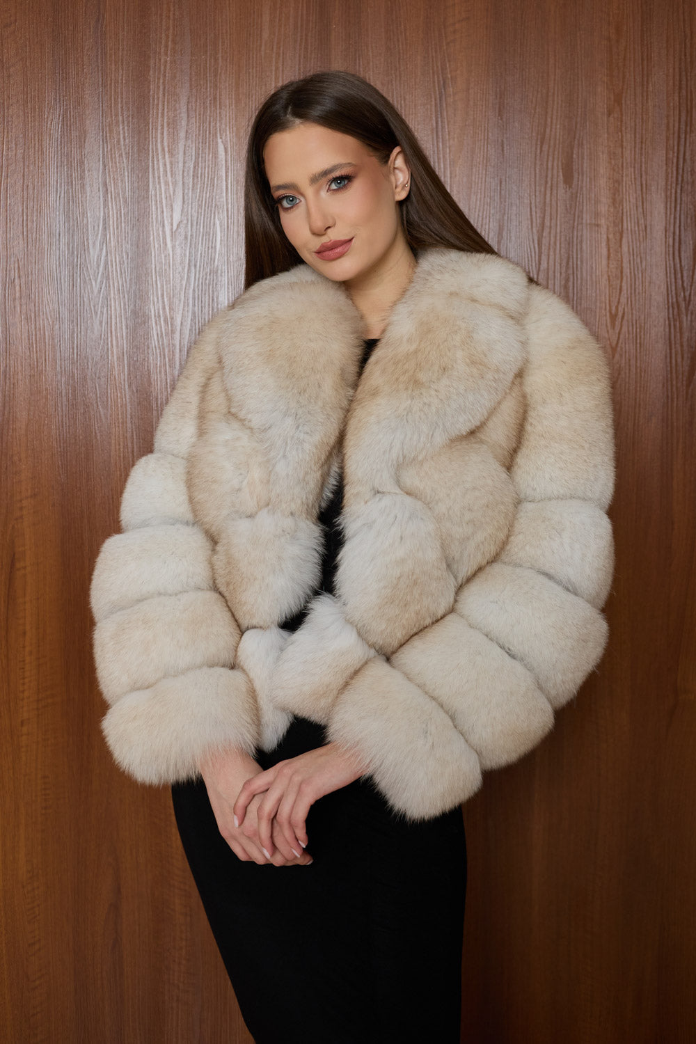 Mareus beige natural fox fur coat