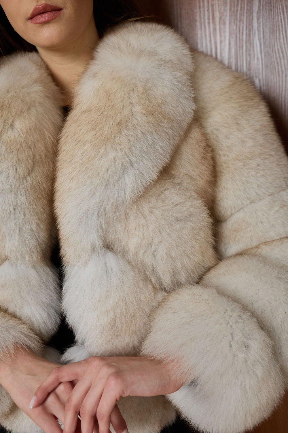 Mareus beige natural fox fur coat