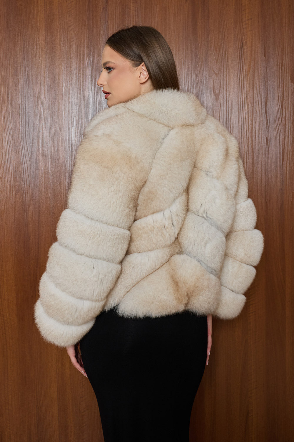 Mareus beige natural fox fur coat