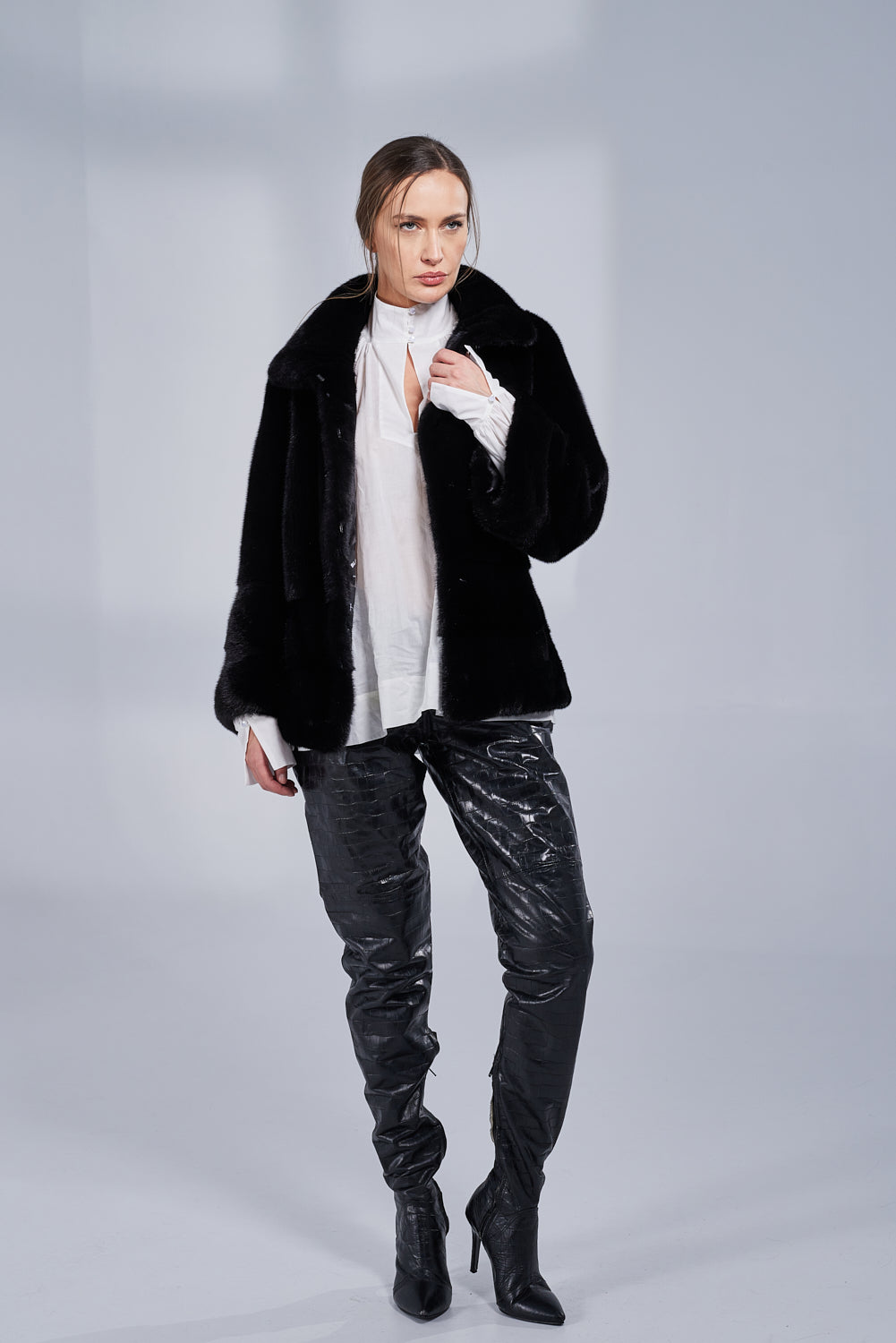 Cappotto in vera pelliccia di visone, manica a campana, donna, Diamond 226