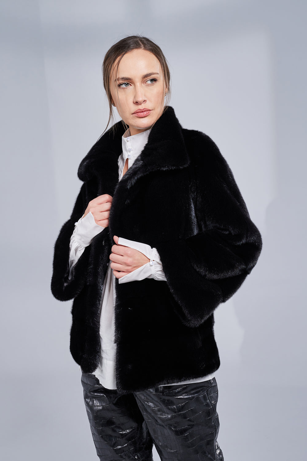 Cappotto in vera pelliccia di visone, manica a campana, donna, Diamond 226