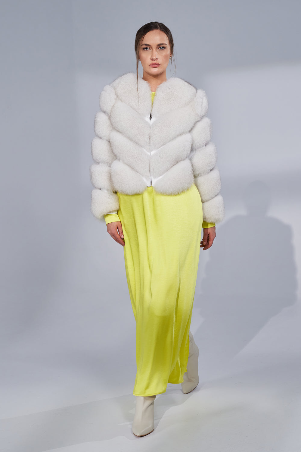 Manteau en fourrure naturelle de renard, modèle en V, transformable, femmes, blanc naturel 274