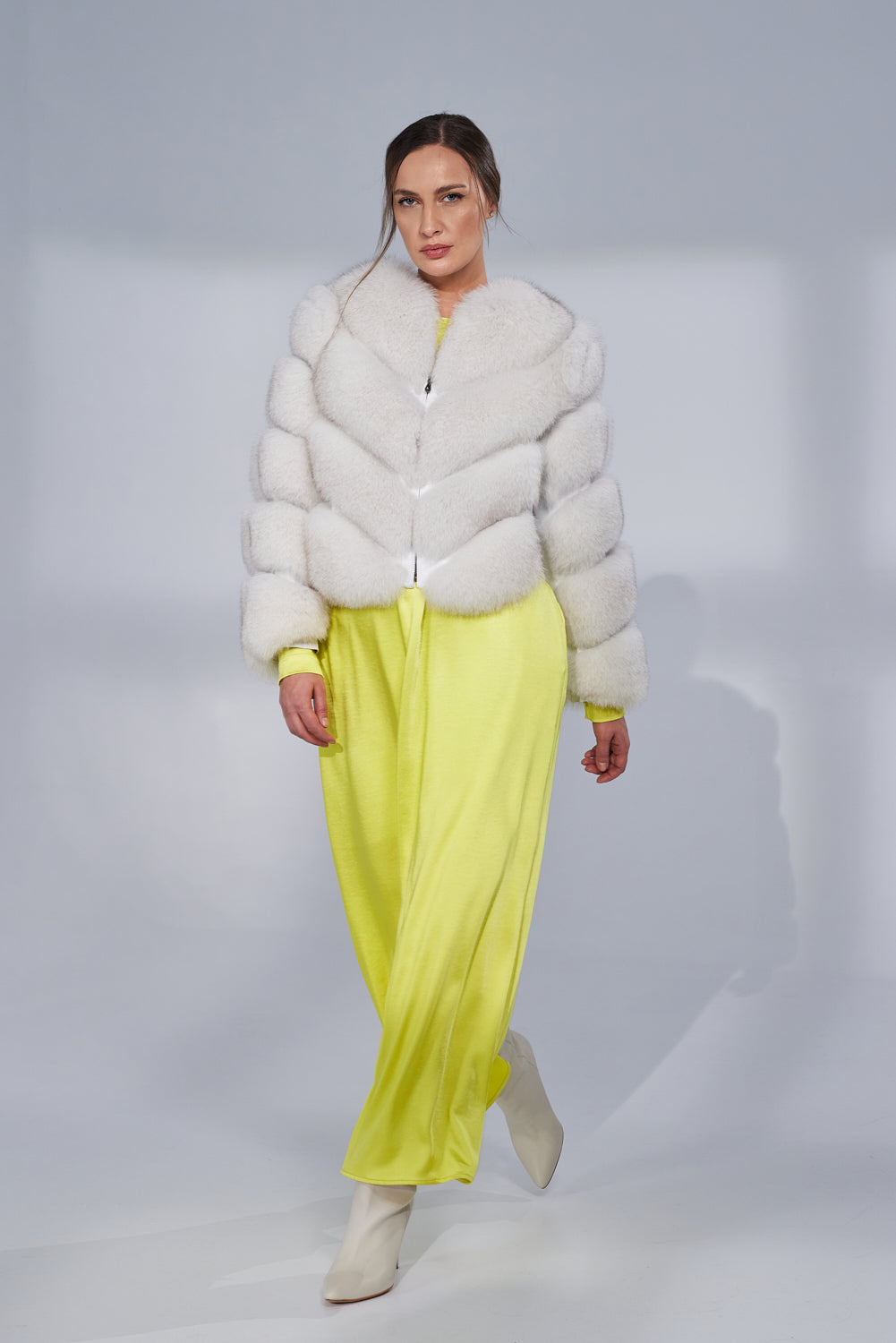 Manteau en fourrure naturelle de renard, modèle en V, transformable, femmes, blanc naturel 274