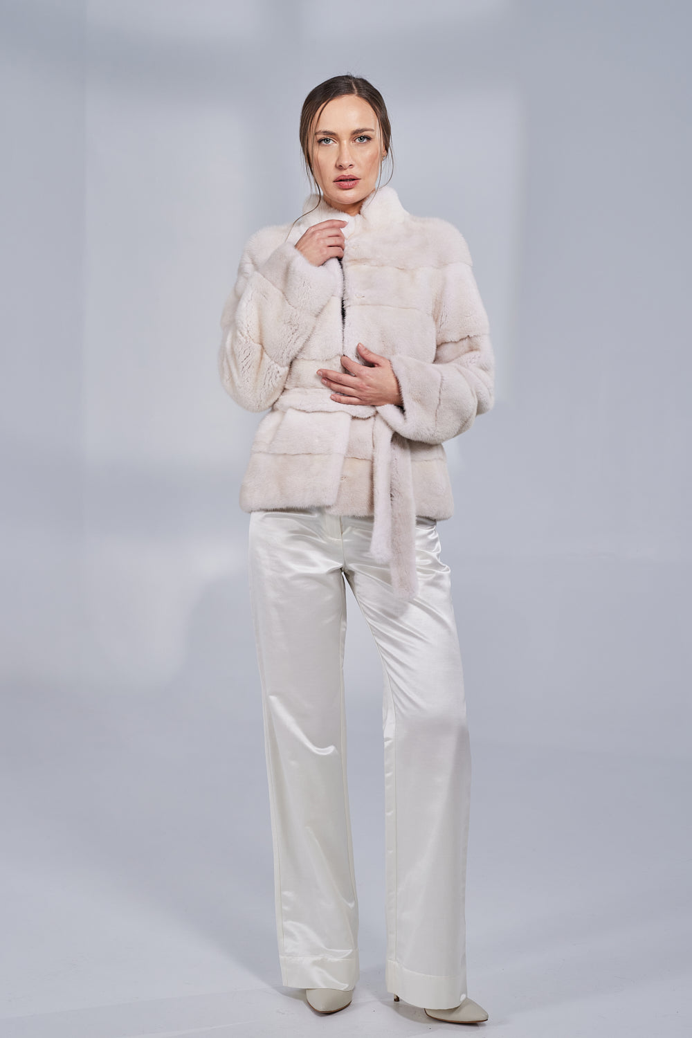 Manteau en fourrure de vison naturel, avec ceinture, femmes, Pearl 193