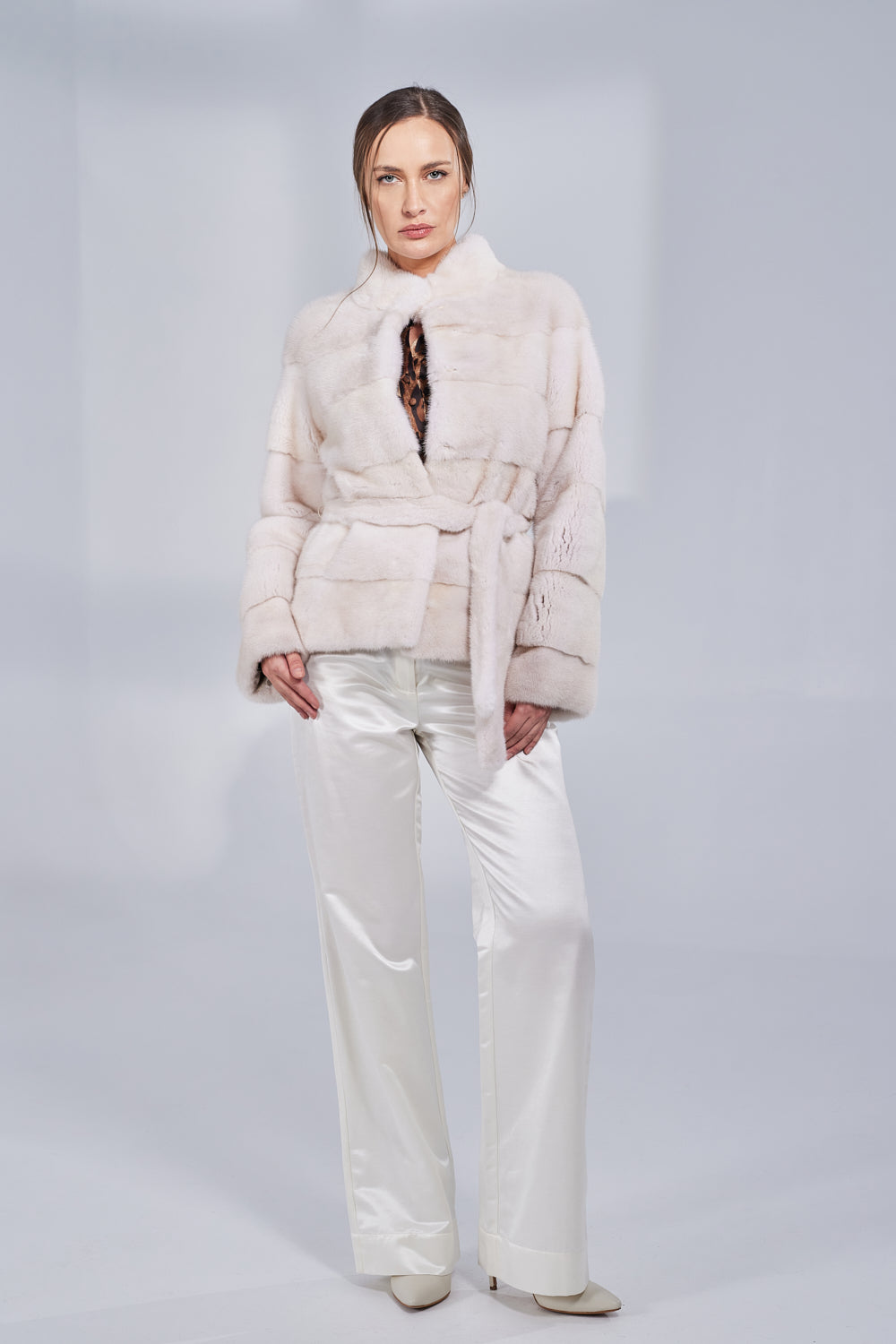 Manteau en fourrure de vison naturel, avec ceinture, femmes, Pearl 193