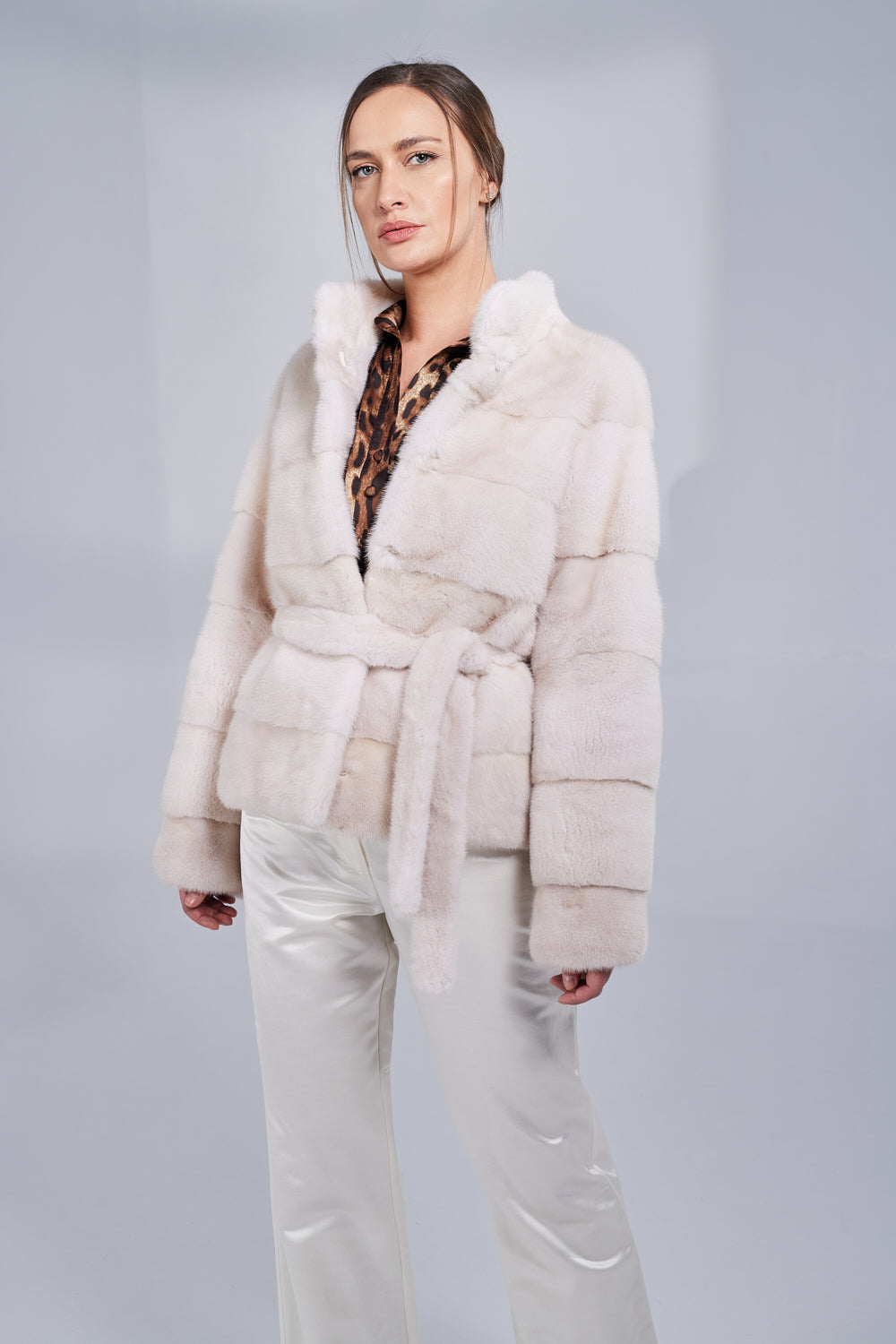 Manteau en fourrure de vison naturel, avec ceinture, femmes, Pearl 193