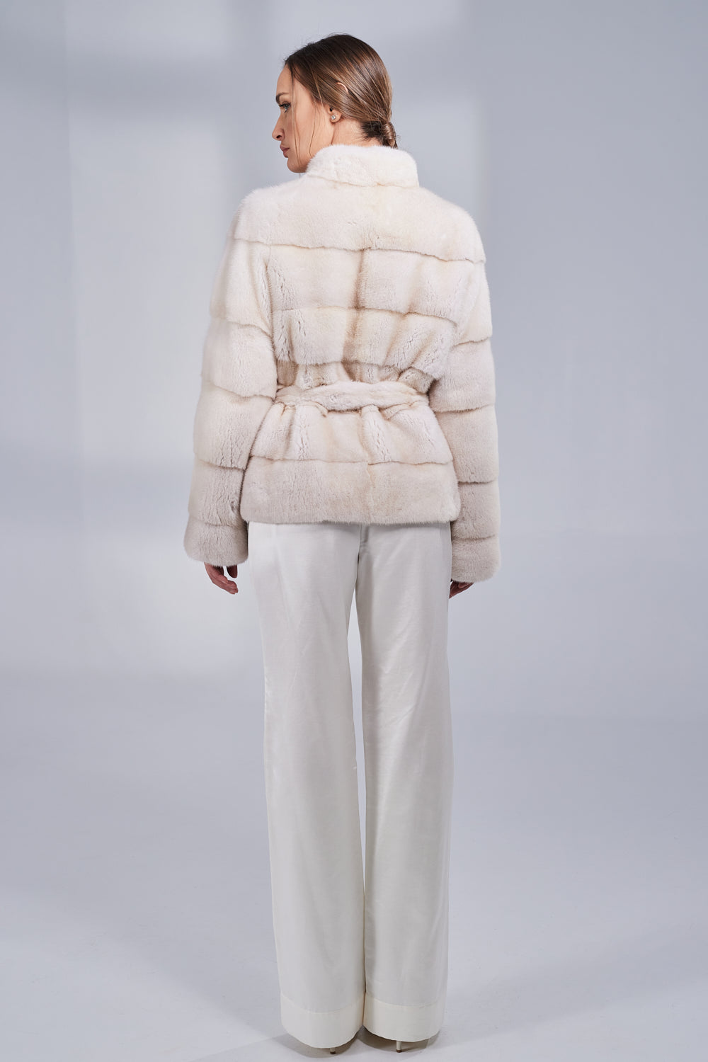 Manteau en fourrure de vison naturel, avec ceinture, femmes, Pearl 193