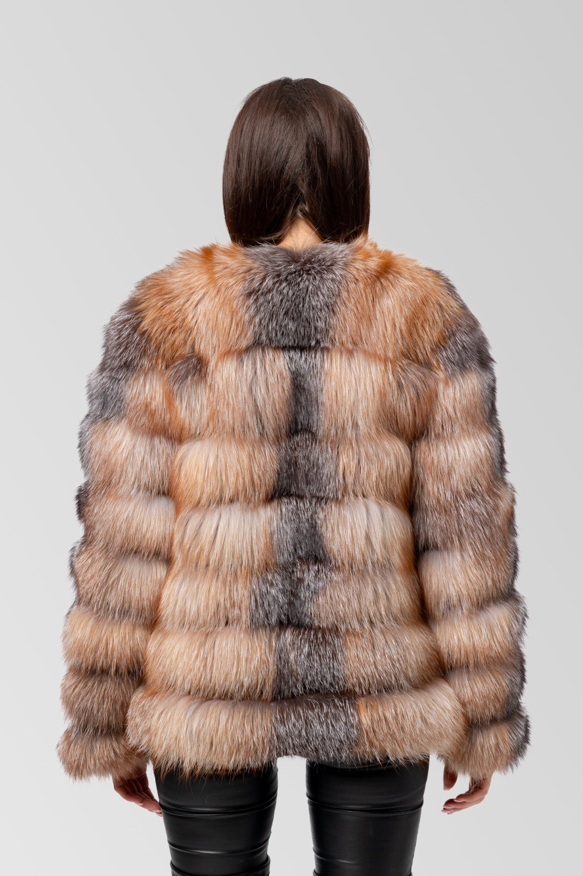 Cappotto in pelliccia naturale di volpe argentata, trasformabile 6 in 1, donna, Brown Frost 241